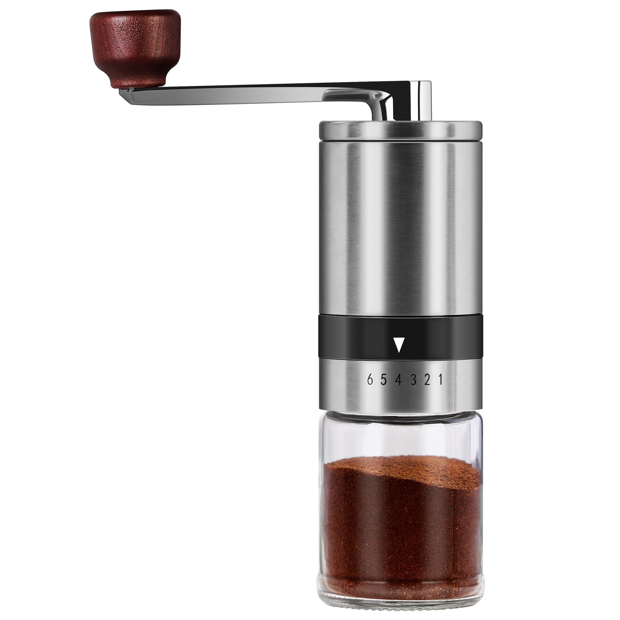 Premium Manual Stainless Steel Coffee Grinder - 6 Adjustable Grind Settings, Ceramic Burr Mill for Espresso, French Press & Drip Coffee | Portable Hand Crank Design Perfect for Camping, Travel & Home Brewing (TRIPLE TREE Brand)