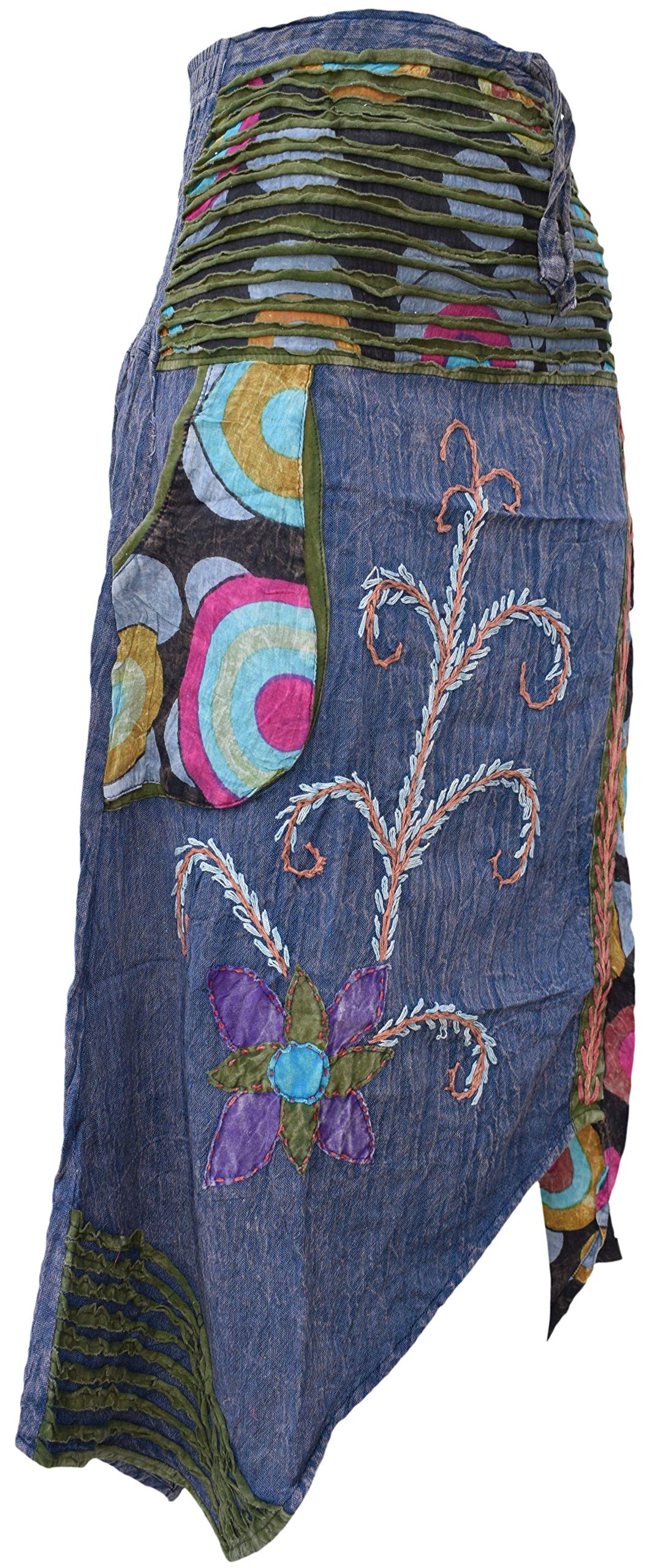 Bohemian Cotton Stonewashed Embroidered Maxi Skirt for Women | Hippie Style Summer Beach Skirt | Perfect for Music Festivals, Vacations & Casual Wear