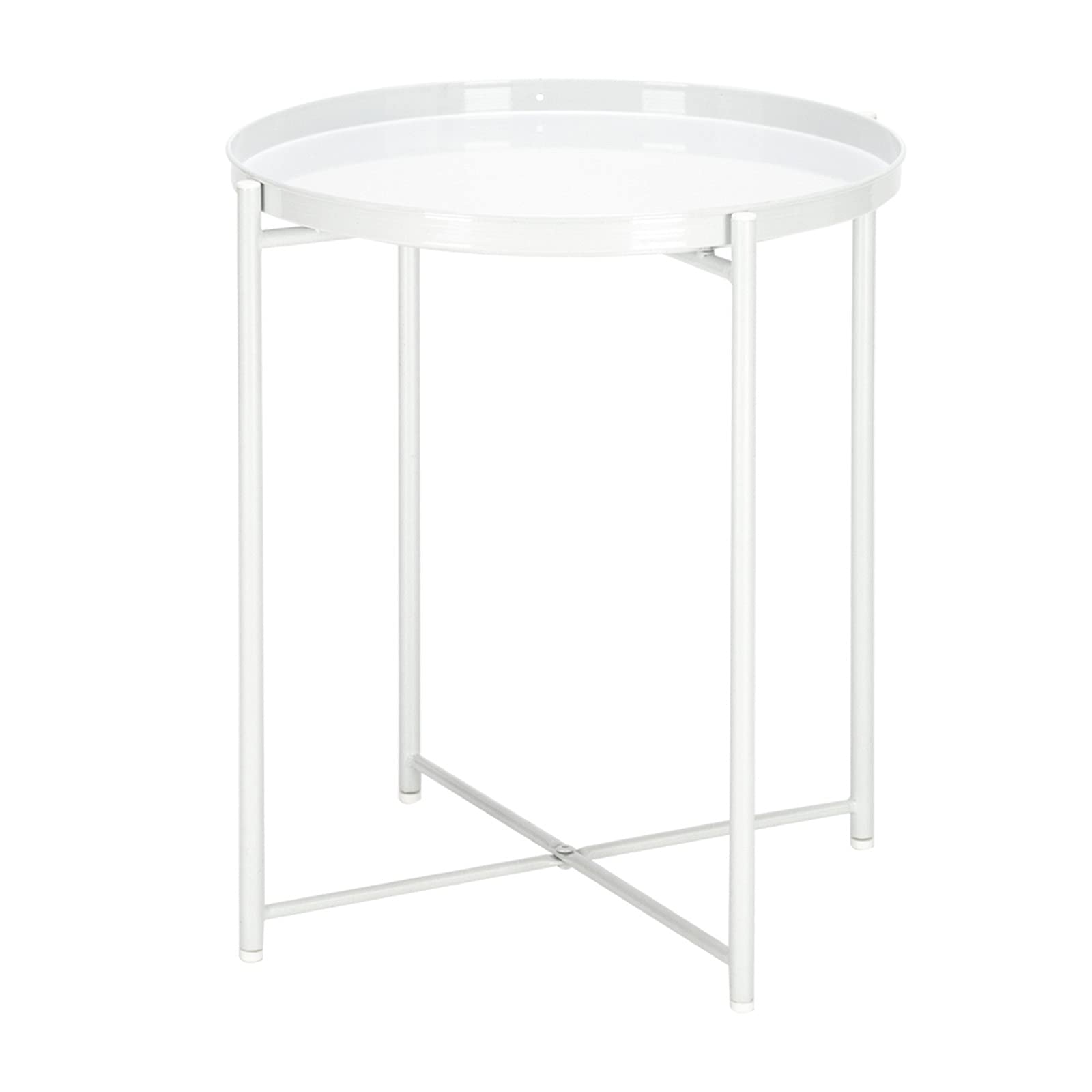 Round Metal Countertop Iron Side Table with Cross Base - Pearl White for Living Room, Bedroom, Garden & Patio | Perfect for Coffee, Books & Decor