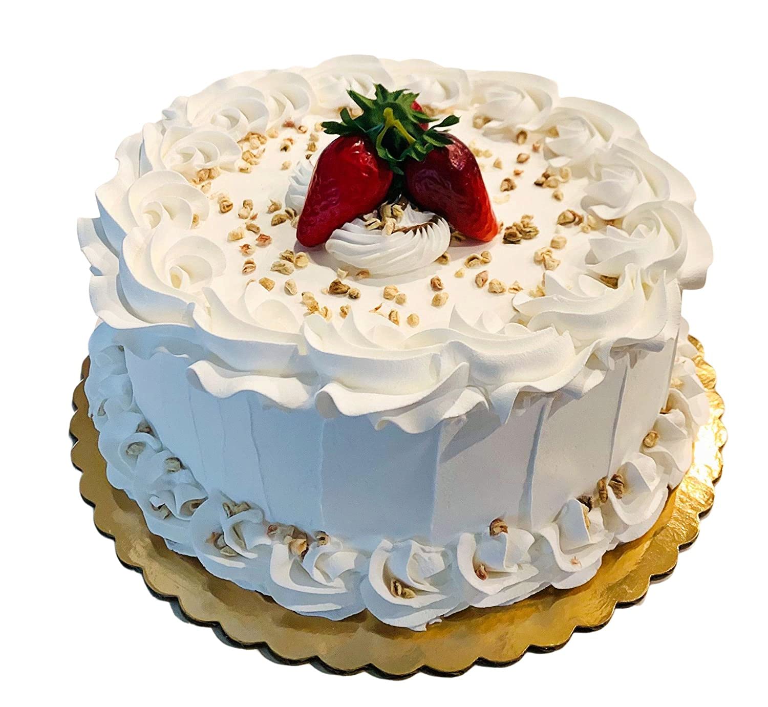 Realistic Fake Vanilla Cake with Strawberries - Artificial Cake Decor for Home & Bakery Display - Fake Cupcakes & Decorative Cakes - Perfect for Wedding, Party, and Store Window Decoration