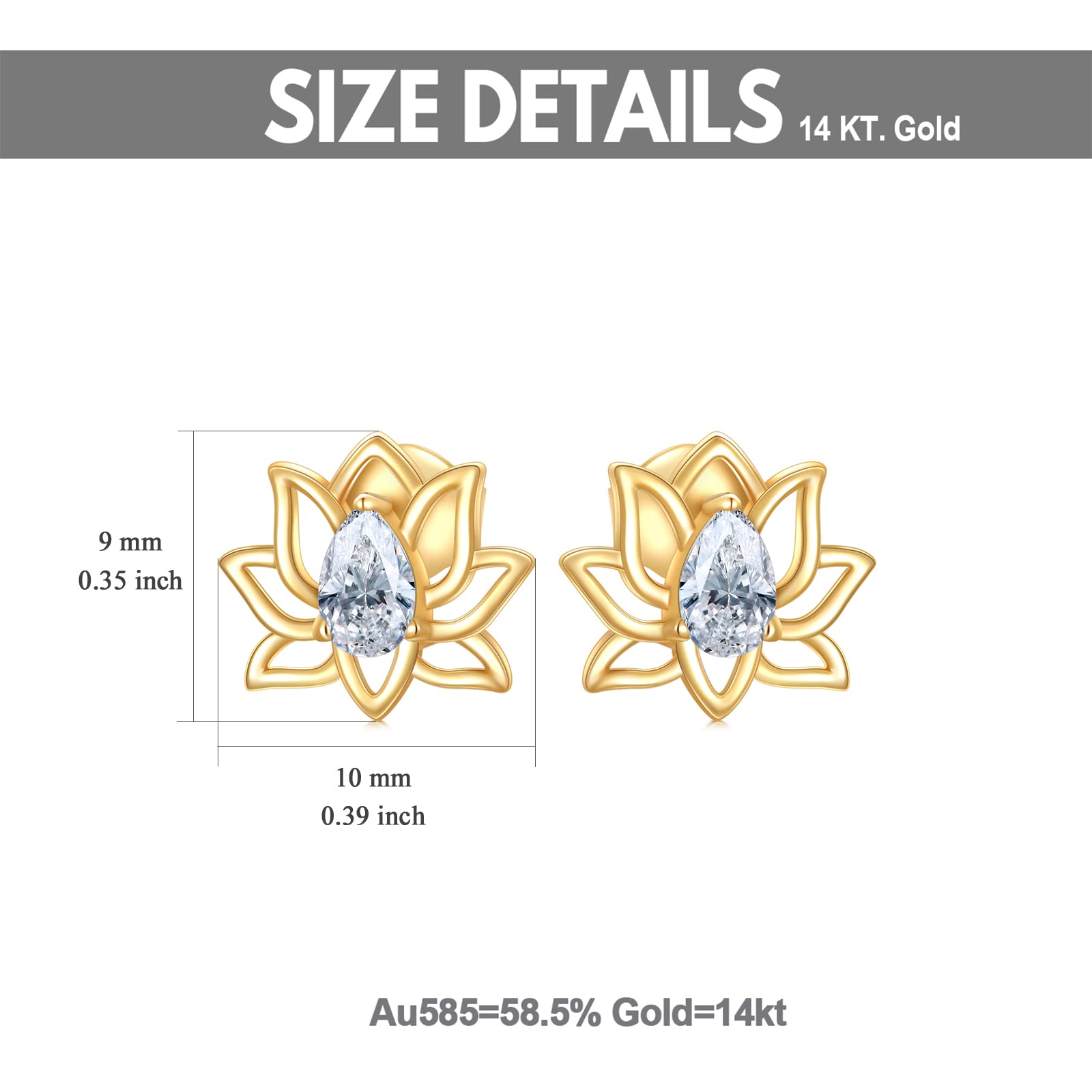 14K Gold Lotus Flower Stud Earrings for Women - 14 Carat Solid Gold Floral Jewelry Gift Set for Her - Perfect for Weddings, Anniversaries & Special Occasions
