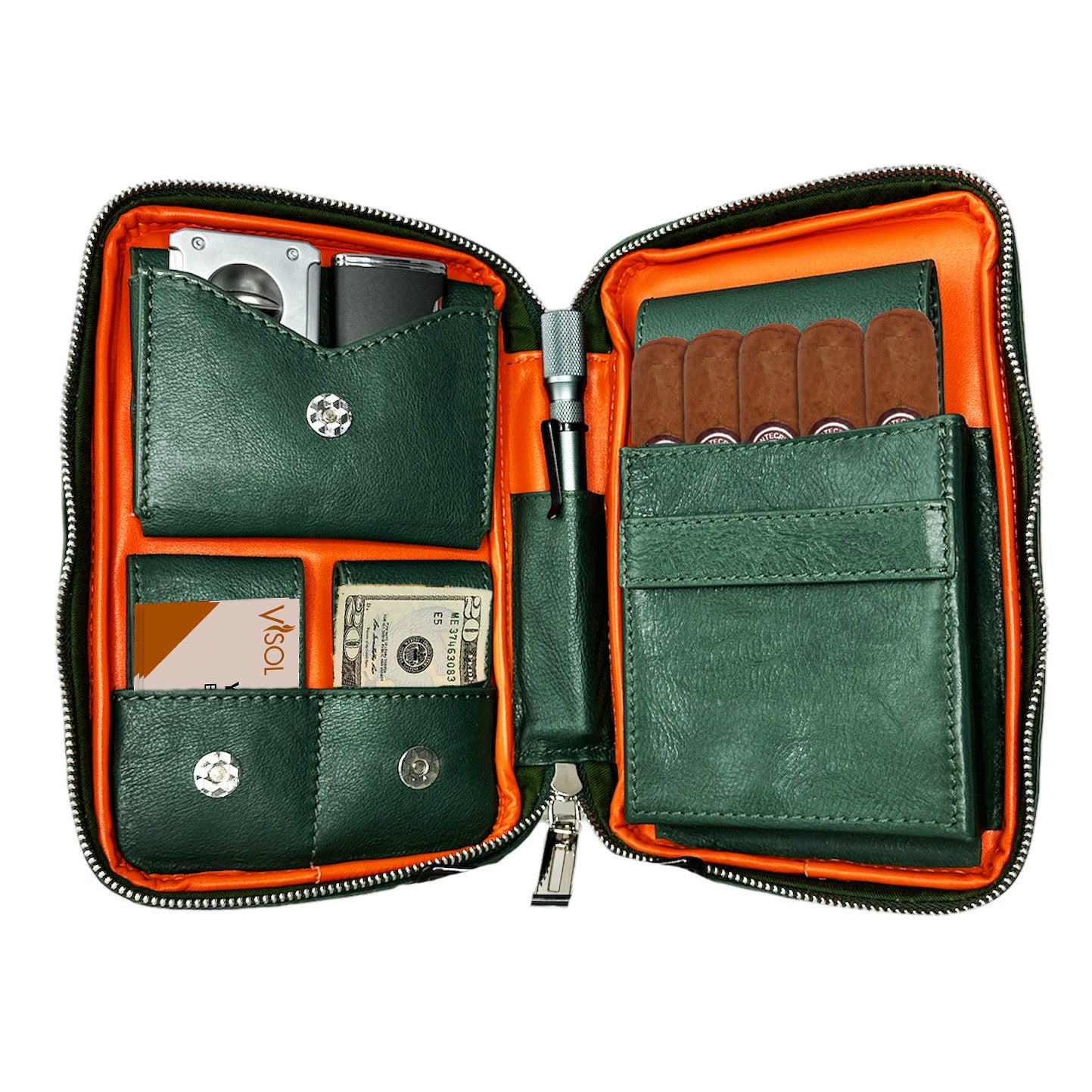Premium Visol Peter James Genuine Leather Travel Cigar Case - Green | Portable Cigar Holder for Business Travel, Outdoor Adventures & Gifts for Cigar Enthusiasts