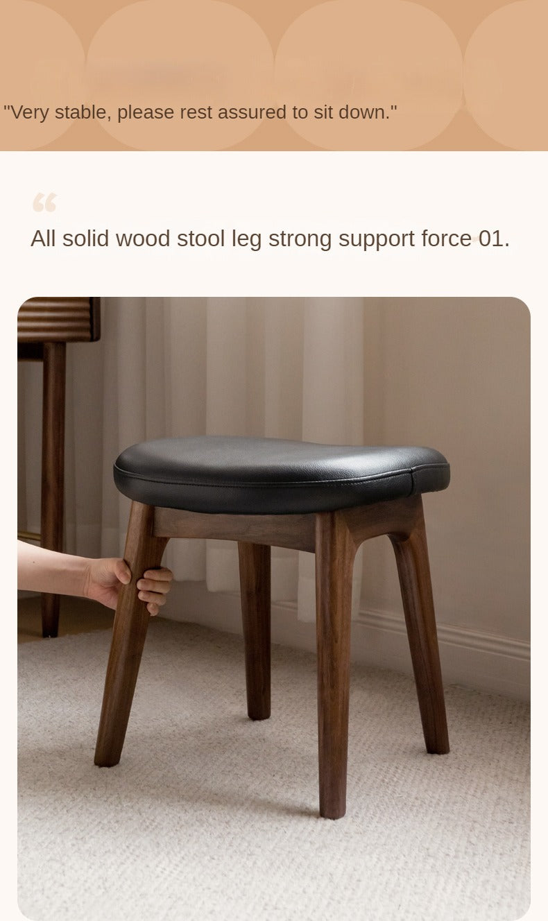 Premium Solid Oak & Black Walnut Wood Makeup Stool - Elegant Vanity Seat with Cushion for Bedroom, Dressing Room & Beauty Salon