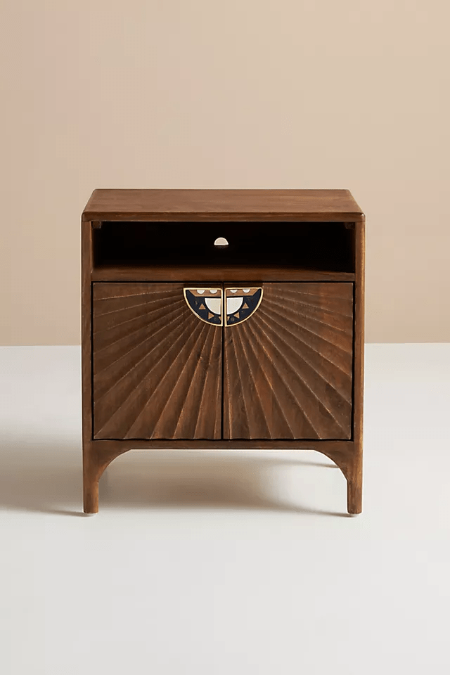 Hand Carved Wooden Nightstand - Solid Wood Bedside Table with Unique Daybreak Design | Perfect for Bedroom, Guest Room, or Nursery Decor