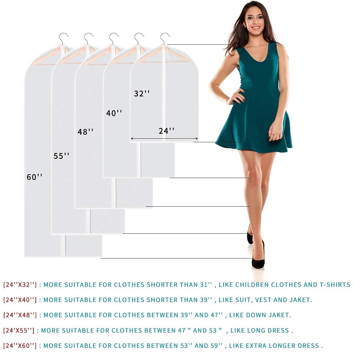 12 Pack Clear Hanging Garment Bags - 24
