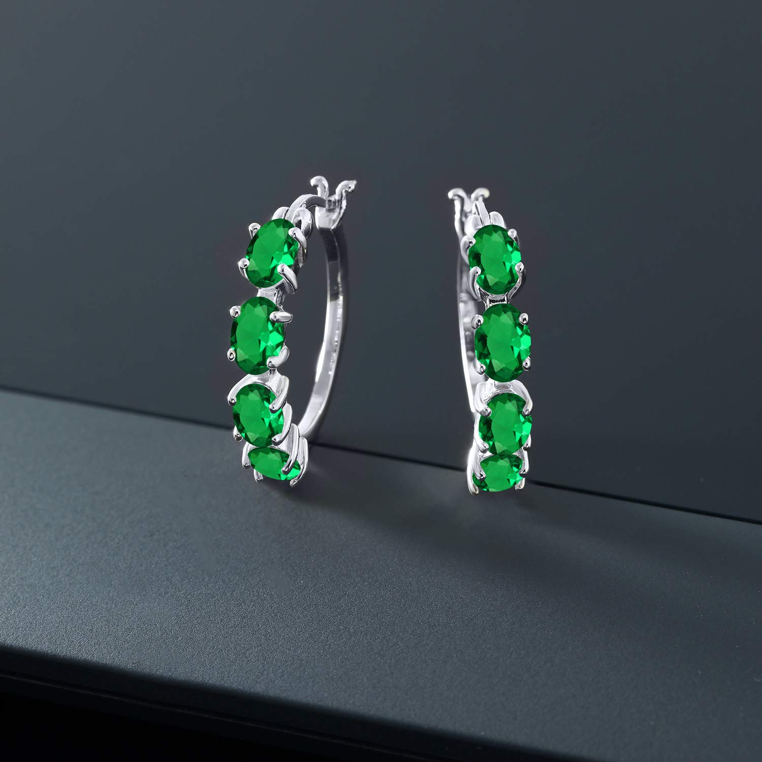 Gem Stone King 925 Sterling Silver 6X4MM Oval Gemstone Birthstone Hoop Earrings for Women - 22MM (0.85 Inch) Fine Jewelry Gifts for Her, Mom, Wife - Perfect for Birthdays, Anniversaries & Everyday Wear