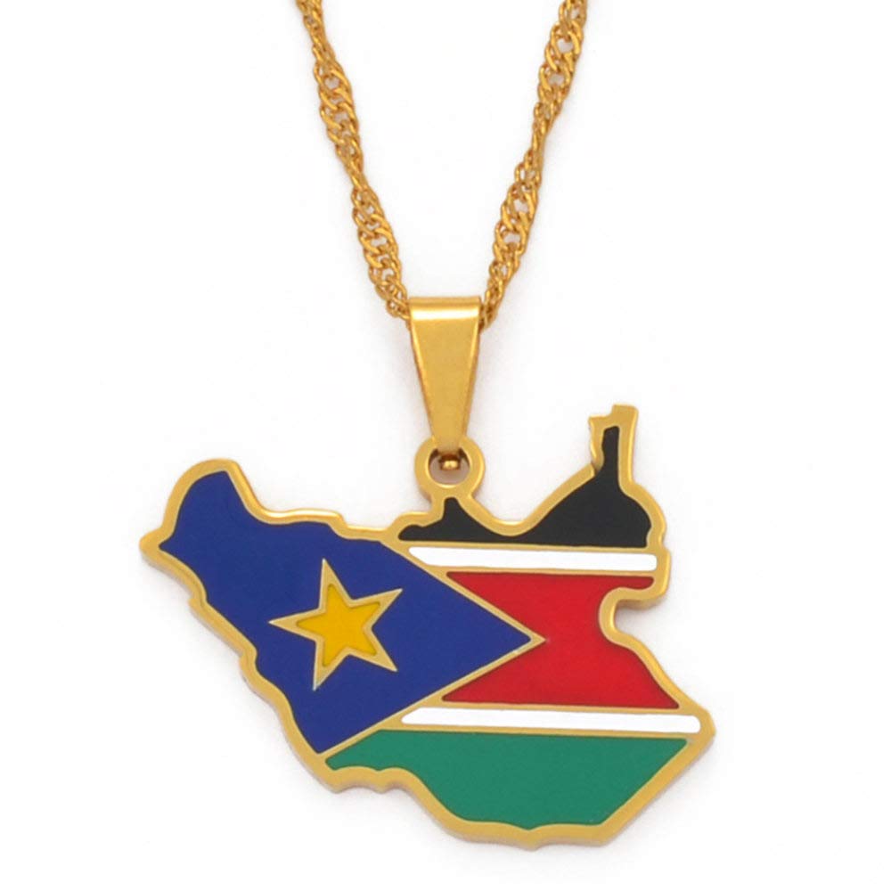 GKLDSFHUA Women's South Sudan Map Flag Pendant Necklace - Ethnic Jewelry Gift for South Sudanese Heritage & Cultural Pride | Perfect for Independence Day, Cultural Events & Meaningful Gifts
