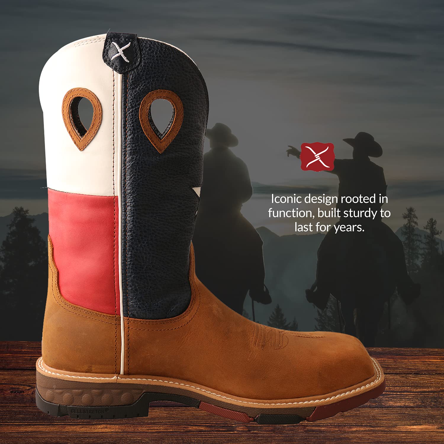 Twisted X Men's Texas Flag Western Work Boots - Nano Composite Toe, Light Brown, Size 10 EE (US) - Durable & Comfortable for Ranch Work, Construction & Outdoor Activities