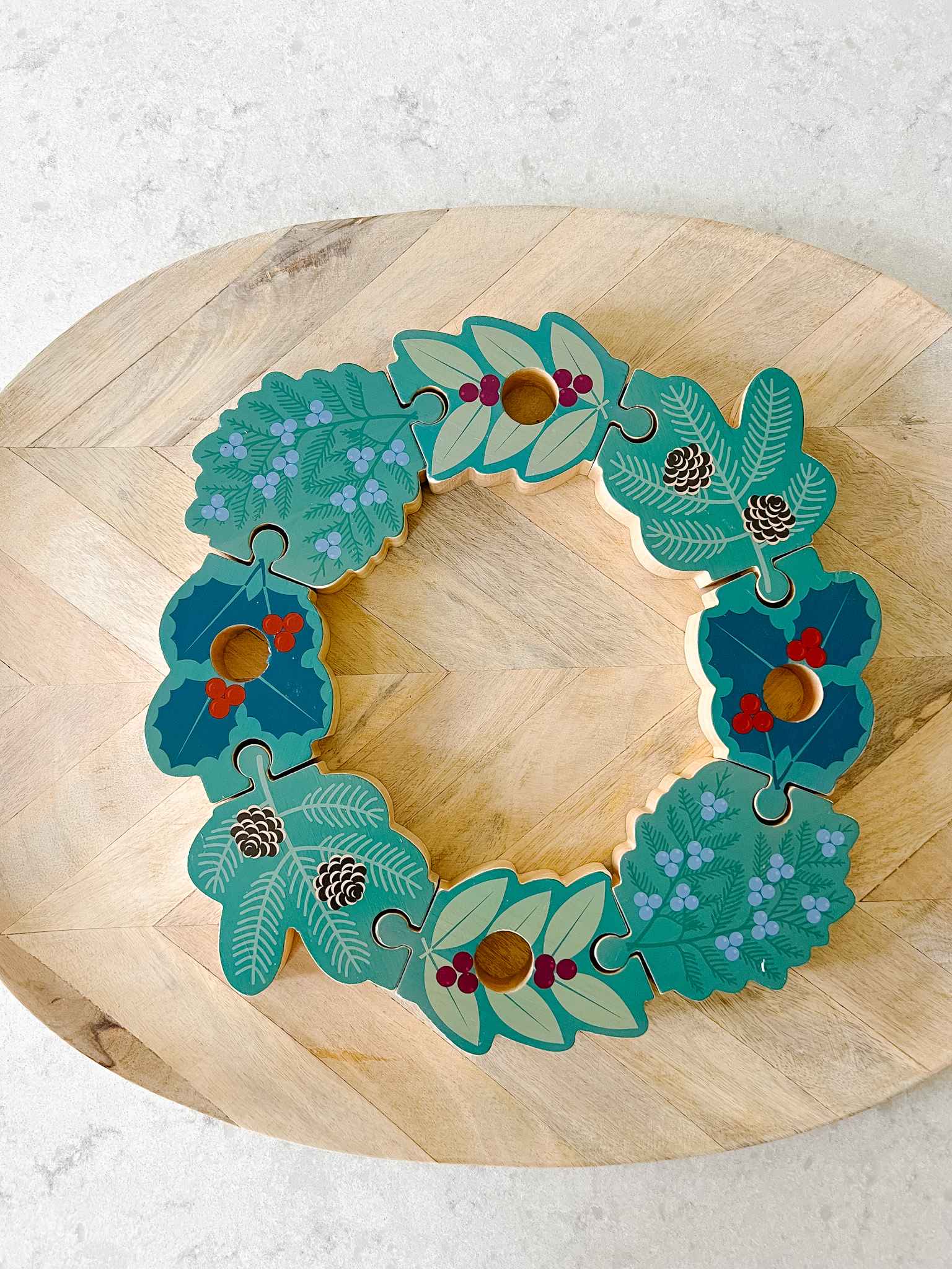 Double Sided Christmas Wooden Wreath Set - Holiday Home Decor for Front Door, Fireplace & Wall - Traditional Xmas Ornament for Festive Season Decorating