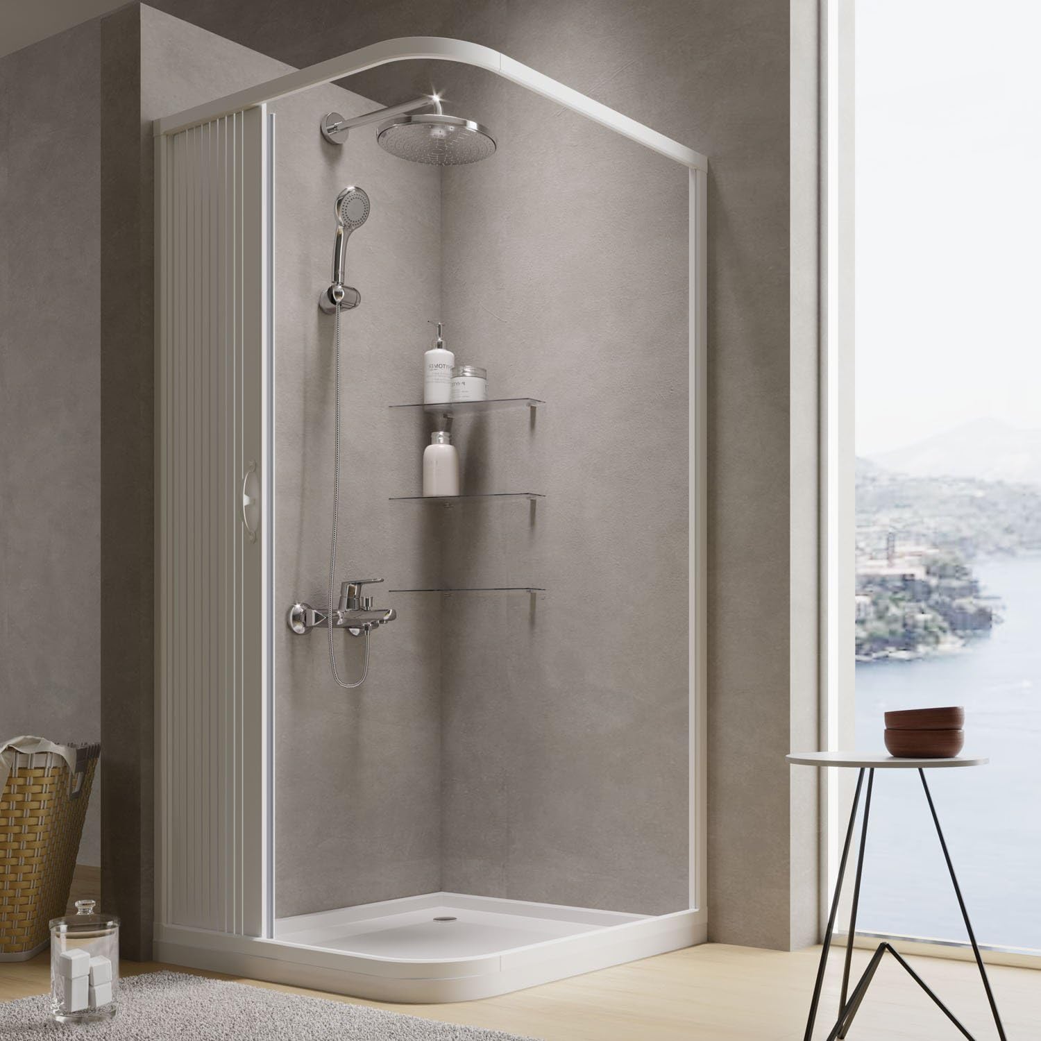 PVC Shower Curtain with Side Opening, 90 x 100 cm, 185 cm Height - Aster Model | Waterproof Bathroom Accessory for Home & Hotel Use