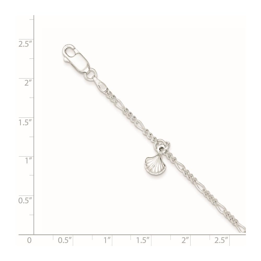 925 Sterling Silver Polished Shell Anklet - 9