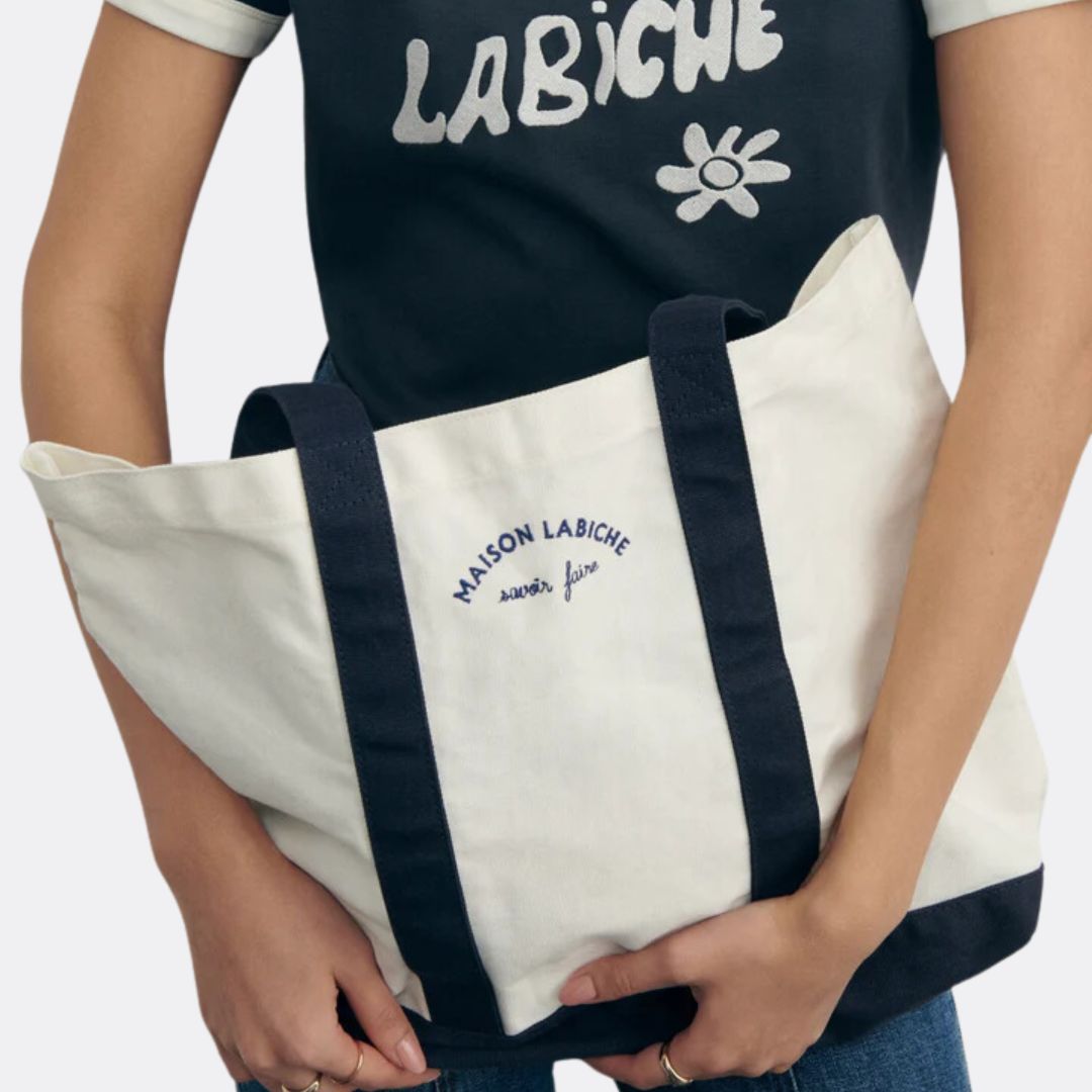 Premium Mini Manufacture Ozanam Tote Bag - Off White & Navy Crossbody Handbag for Women | Perfect for Work, Travel & Everyday Use