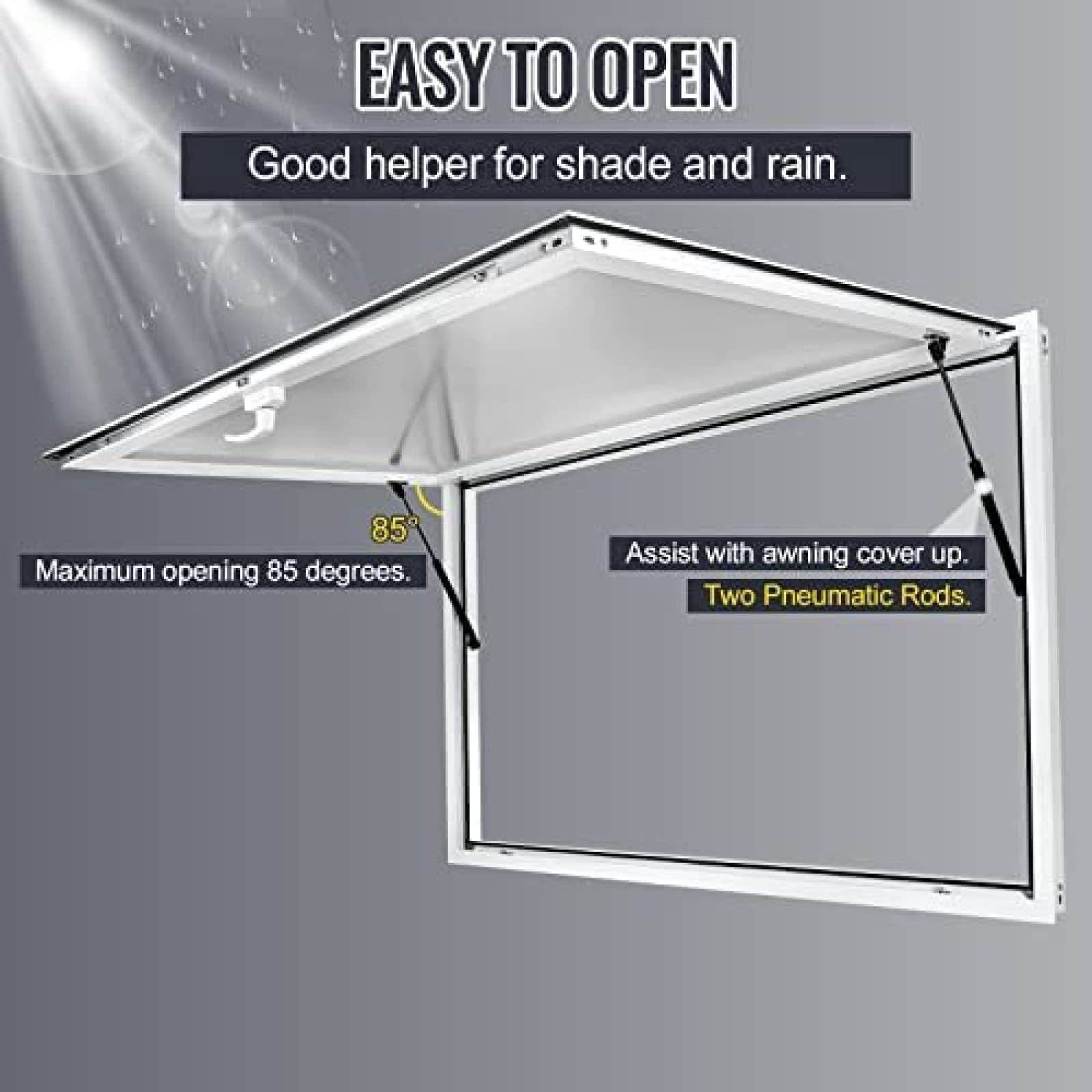 60''W x 36''H Commercial Food Truck Pass Through Window with Double-Point Fork Lock & 85° Opening Awning - Ideal for Concession Stands, Mobile Kitchens & Outdoor Serving Counters