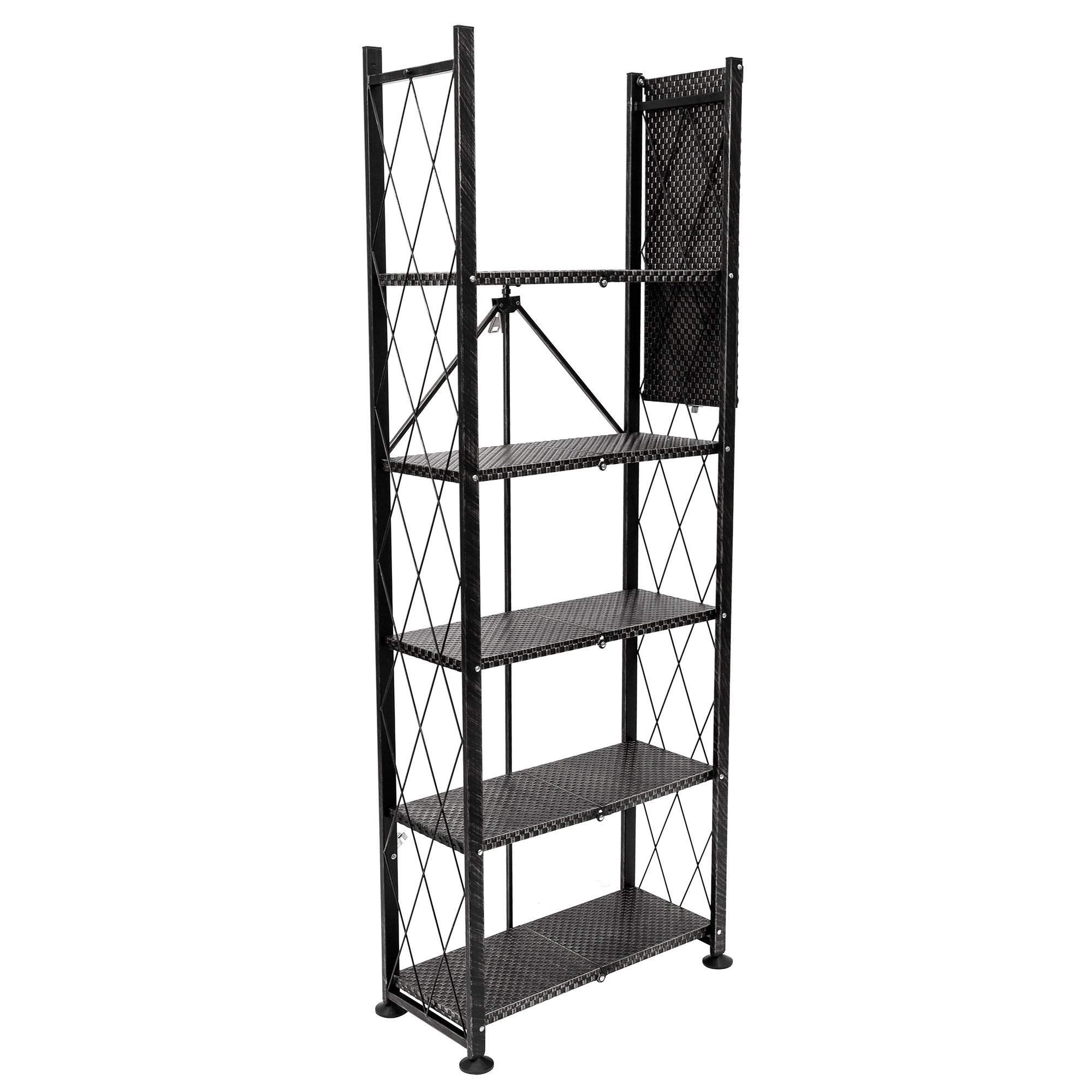 Origami 6-Tier Metal Storage Shelves - Heavy Duty Bookcase for Books, Decor, Vinyl Records | Garage & Home Organization | Black Shelving Unit for Living Room, Bedroom, Office & Storage Spaces