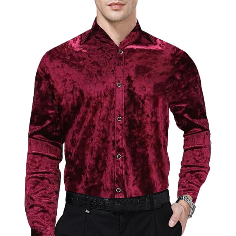 Premium Velvet Long Sleeve Dress Shirts for Men - Slim Fit Button Down Shirt with Muscle Cut, Solid Color Formal & Casual Wear for Wedding, Party, Office & Date Nights