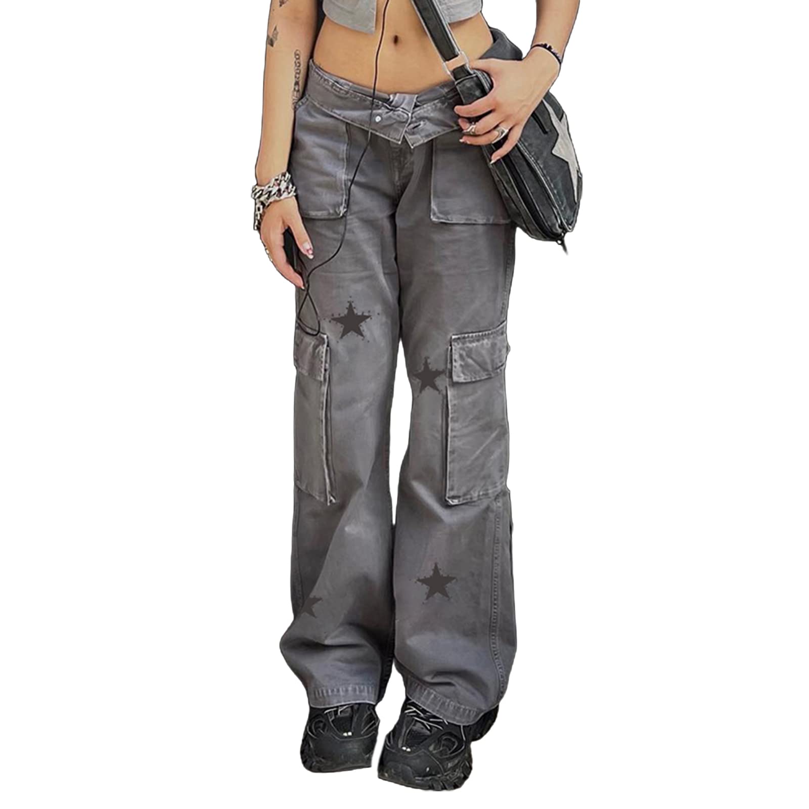 Women's Y2K Baggy Jeans - High Waist Wide Leg Straight Denim Pants | Vintage Harajuku Streetwear Loose Casual Trousers for Everyday Wear & Retro Fashion Outfits