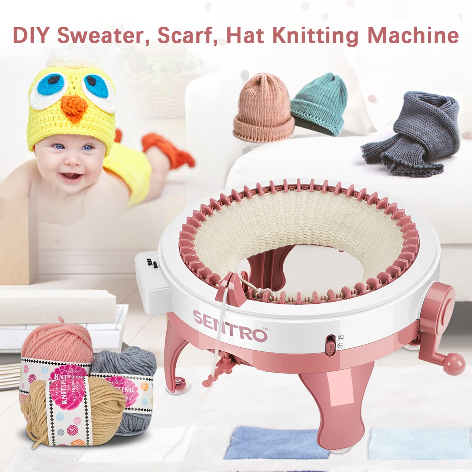 48 Needle Sentro Knitting Machine, Rotating Knitting Loom, Double Knit Loom Kit for Adults & Kids - Make Scarves, Hats, Blankets - Perfect for DIY Crafts & Gift Making