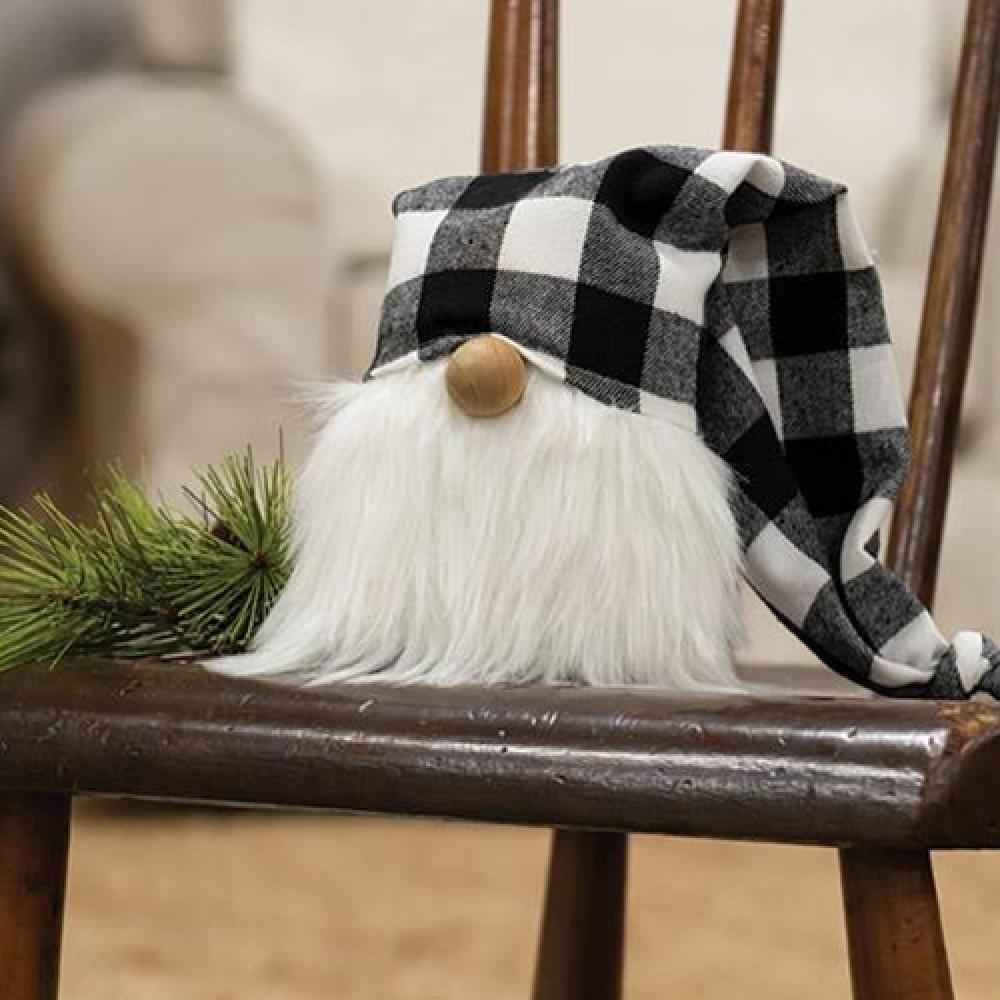 Small White Buffalo Check Cap Gnome - Adorable Christmas Garden Decor for Holiday Yard & Home Decoration