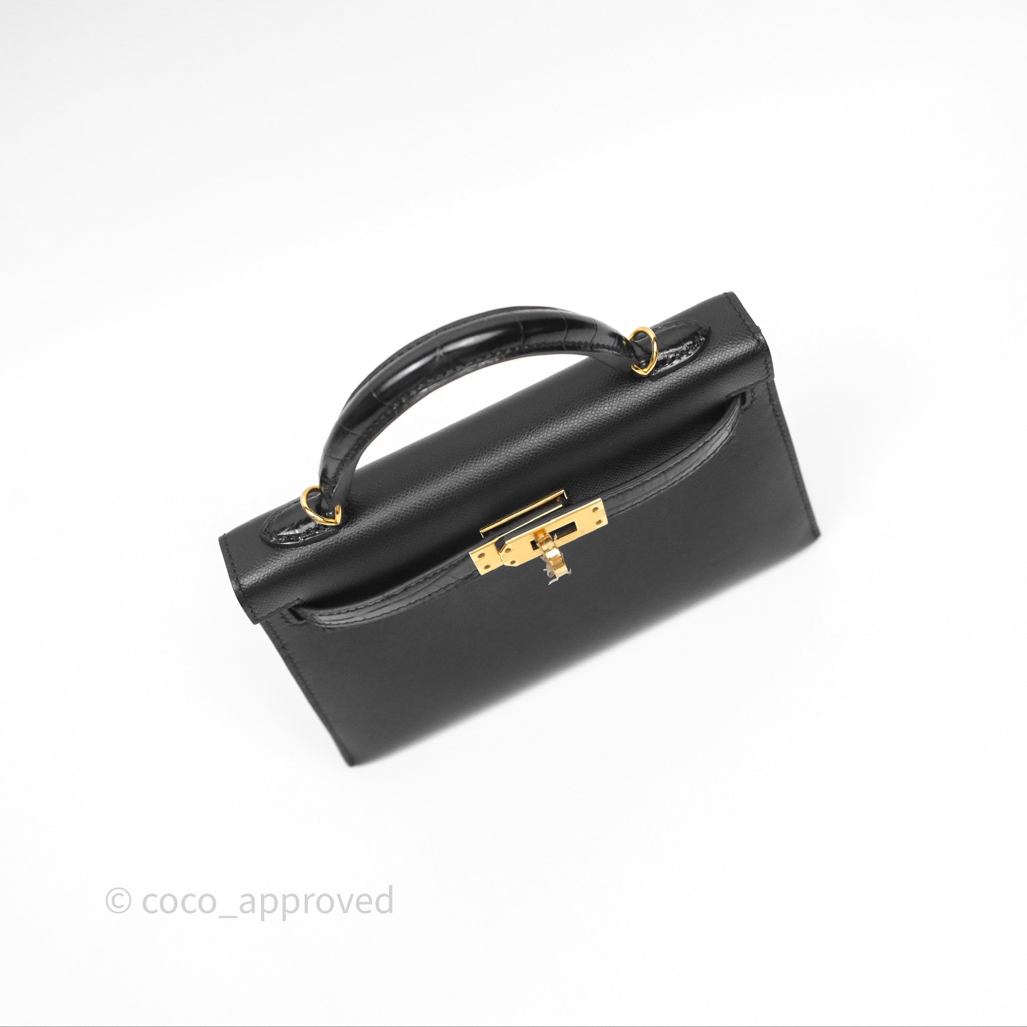 Authentic Hermès Mini Kelly II Touch Noir 89 Crocodile Leather with Gold Hardware - Luxury Handbag for Women | Perfect for Evening Events & Special Occasions