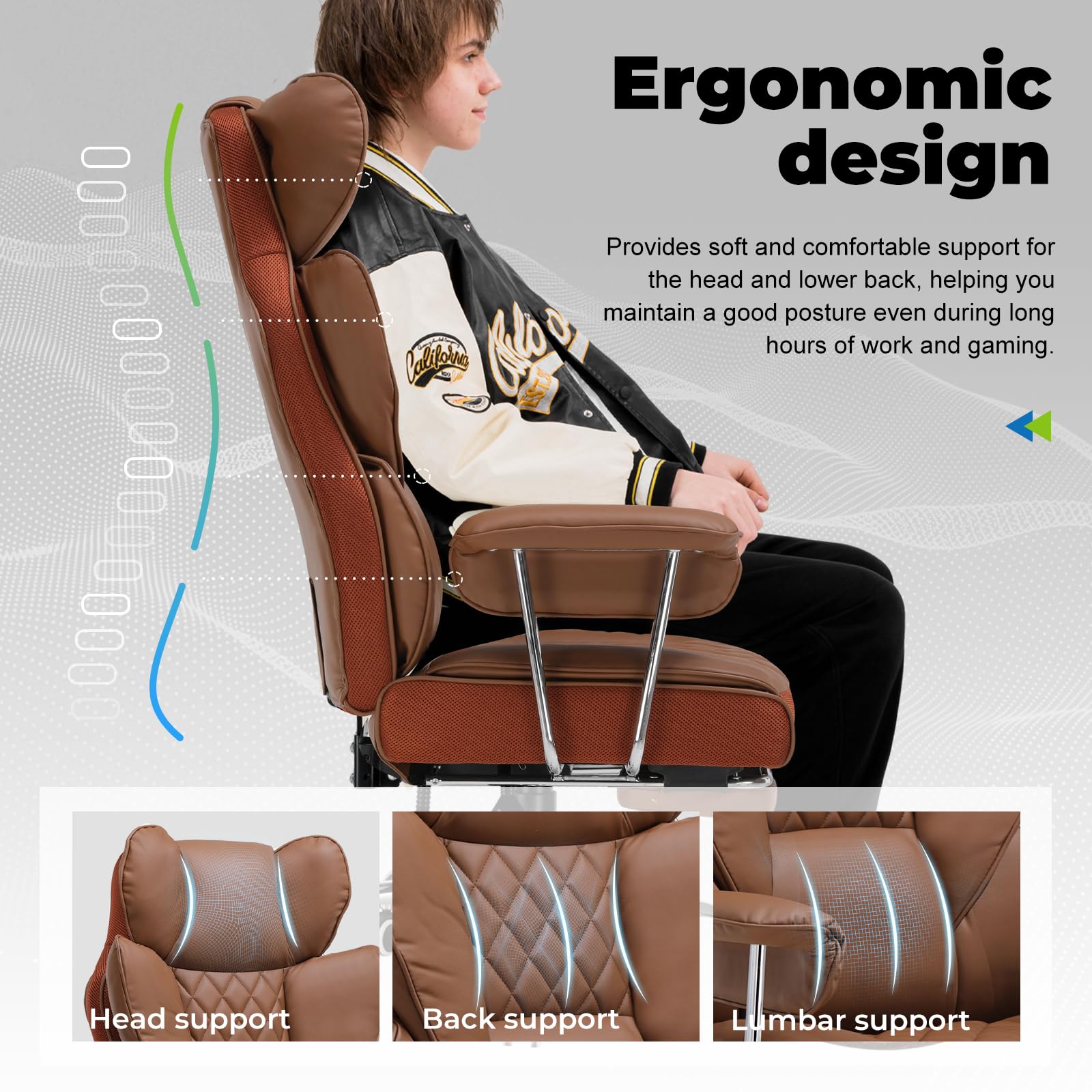 COMHOMA Big and Tall Office Chair - High Back Ergonomic Executive Chair with Footrest & Lumbar Support | Premium Leather Gaming Chair for Home & Office | Perfect for Long Work Hours, Gaming Sessions and Relaxation
