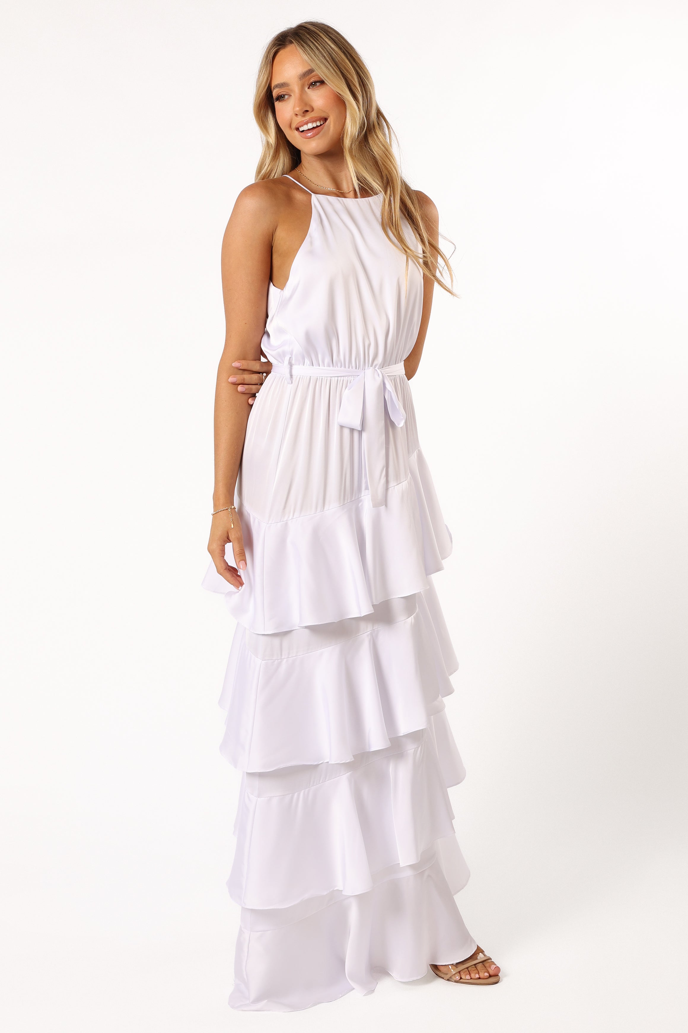 Annalise Elegant White Tiered Maxi Dress for Women - Perfect for Summer Weddings, Beach Vacations & Casual Outings