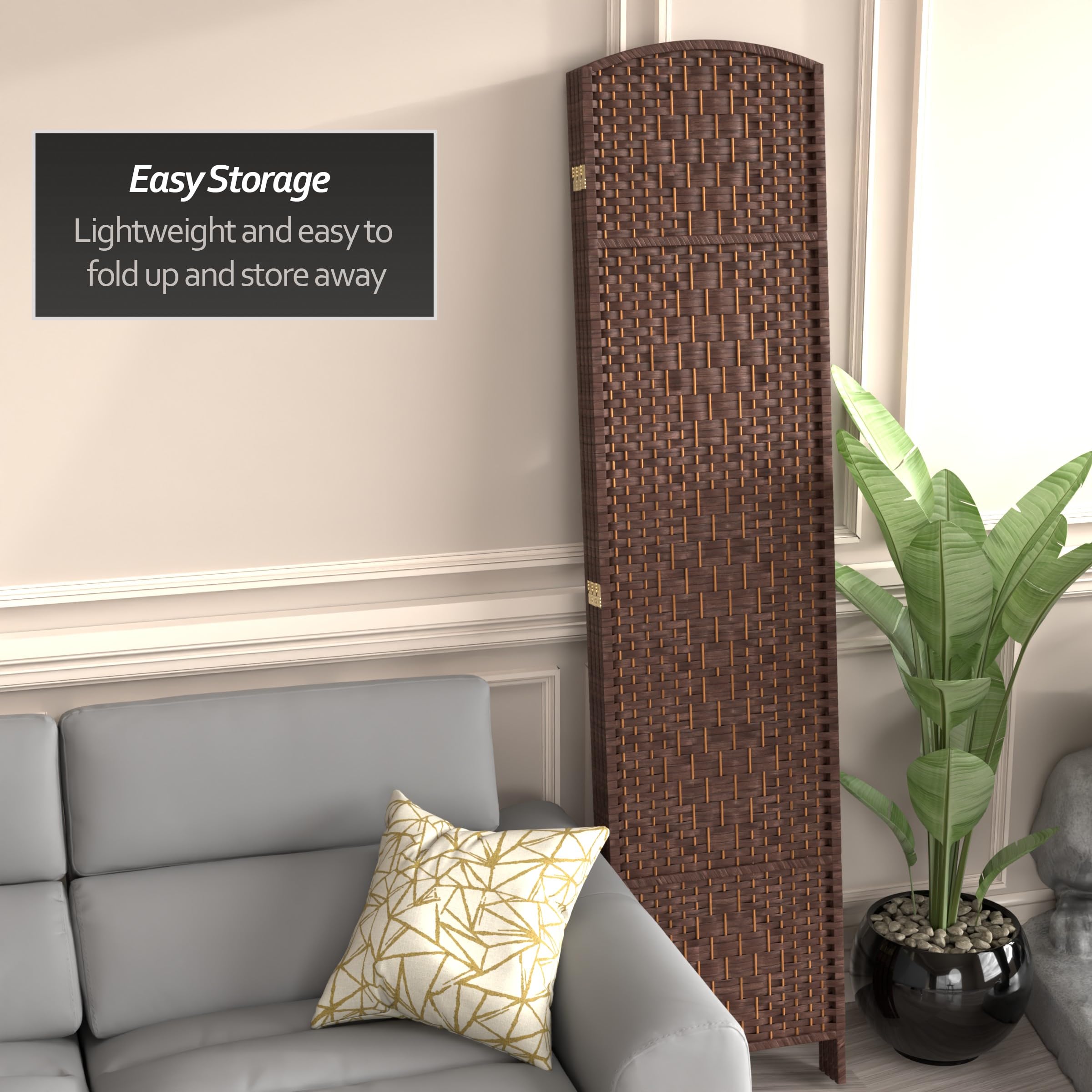 7 ft. Tall Red Lantern Diamond Weave Dark Mocha Room Divider - 4 Panels Folding Screen for Home, Office, and Event Decor - Perfect for Privacy, Partition, and Asian-Inspired Interior Design