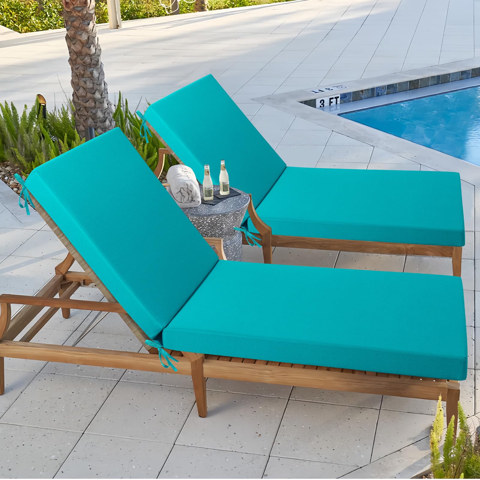 Idee-Home Outdoor Chaise Lounge Cushions - Weather & Stain Resistant Patio Furniture Cushions for Poolside, Lawn, Garden & Backyard Relaxation