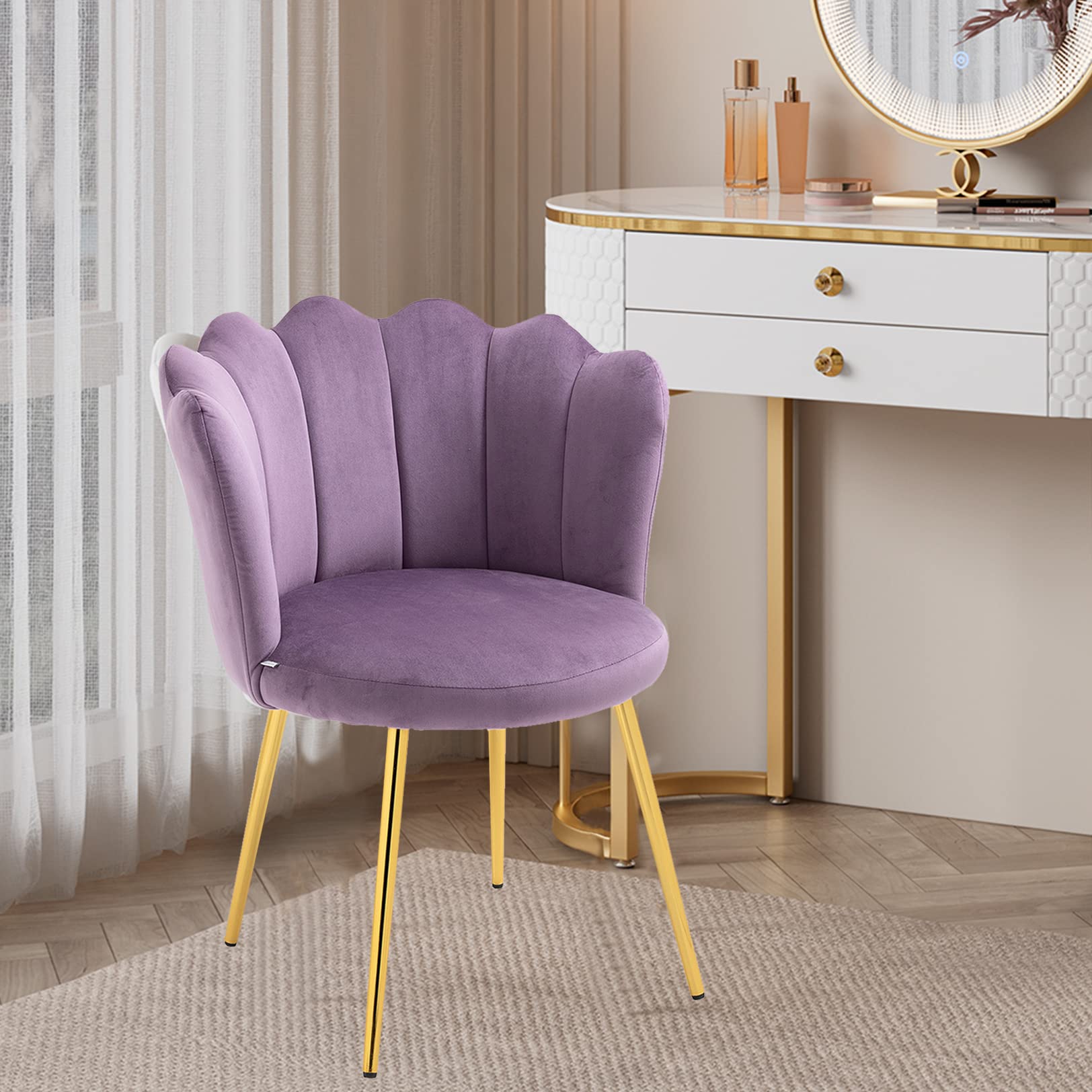 Fluffy Faux Fur Adjustable Swivel Desk Chair with Wheels - Pink Vanity Chair for Makeup Room, Teen Girls Bedroom & Home Office - Height Adjustable Computer Chair for Comfortable Working & Studying (Purple)