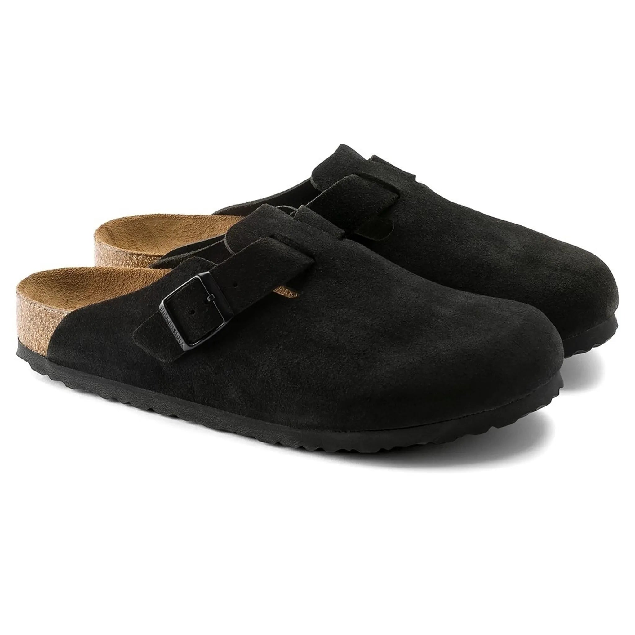 Birkenstock Boston Suede Flat Sandals for Women - Soft Footbed Clogs | Black Suede Leather | Comfortable House Shoes for Indoor & Outdoor Wear
