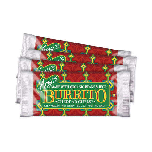 Amy's® Cheddar Cheese, Bean & Rice Burrito - 6oz Pouch (Pack of 4) | Gluten-Free Frozen Burritos for Quick Lunches, Camping & Emergency Food Supply