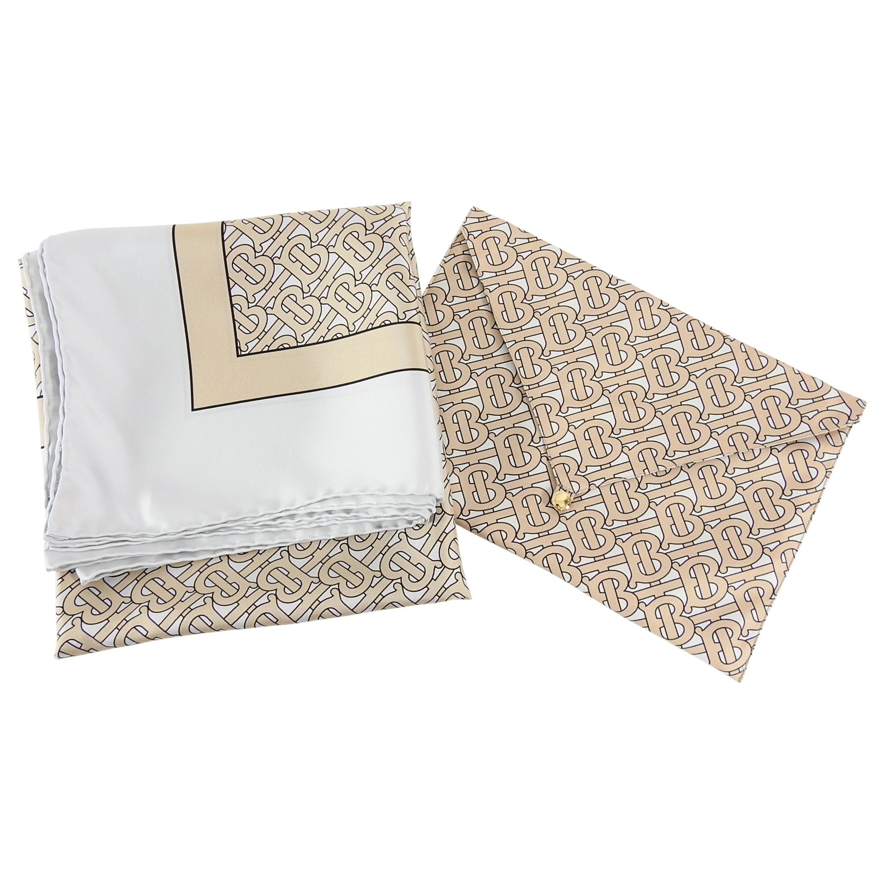 Burberry London Beige B Logo Silk Scarf 90cm - Luxury Fashion Accessory for Women, Runway Show Attendee, Perfect for Winter Outfits & Special Occasions