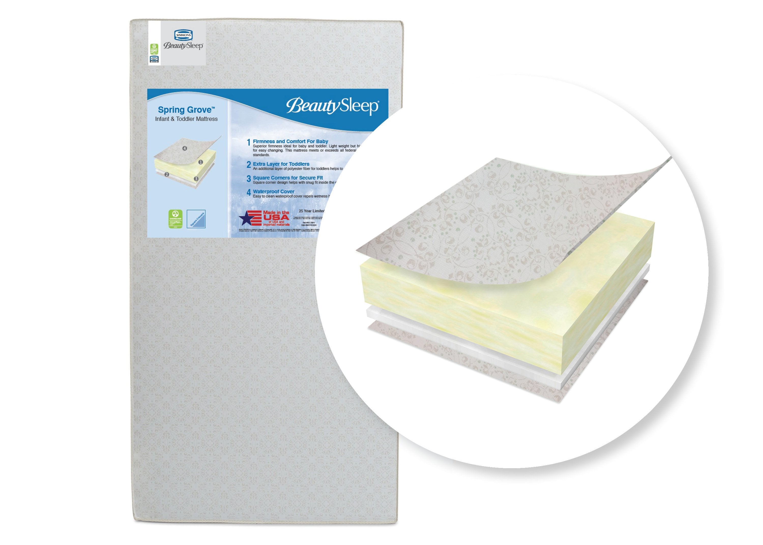 Beautyrest BeautySleep Spring Grove Crib & Toddler Mattress - Waterproof, Hypoallergenic Baby Bed Mattress for Nursery & Daycare Use