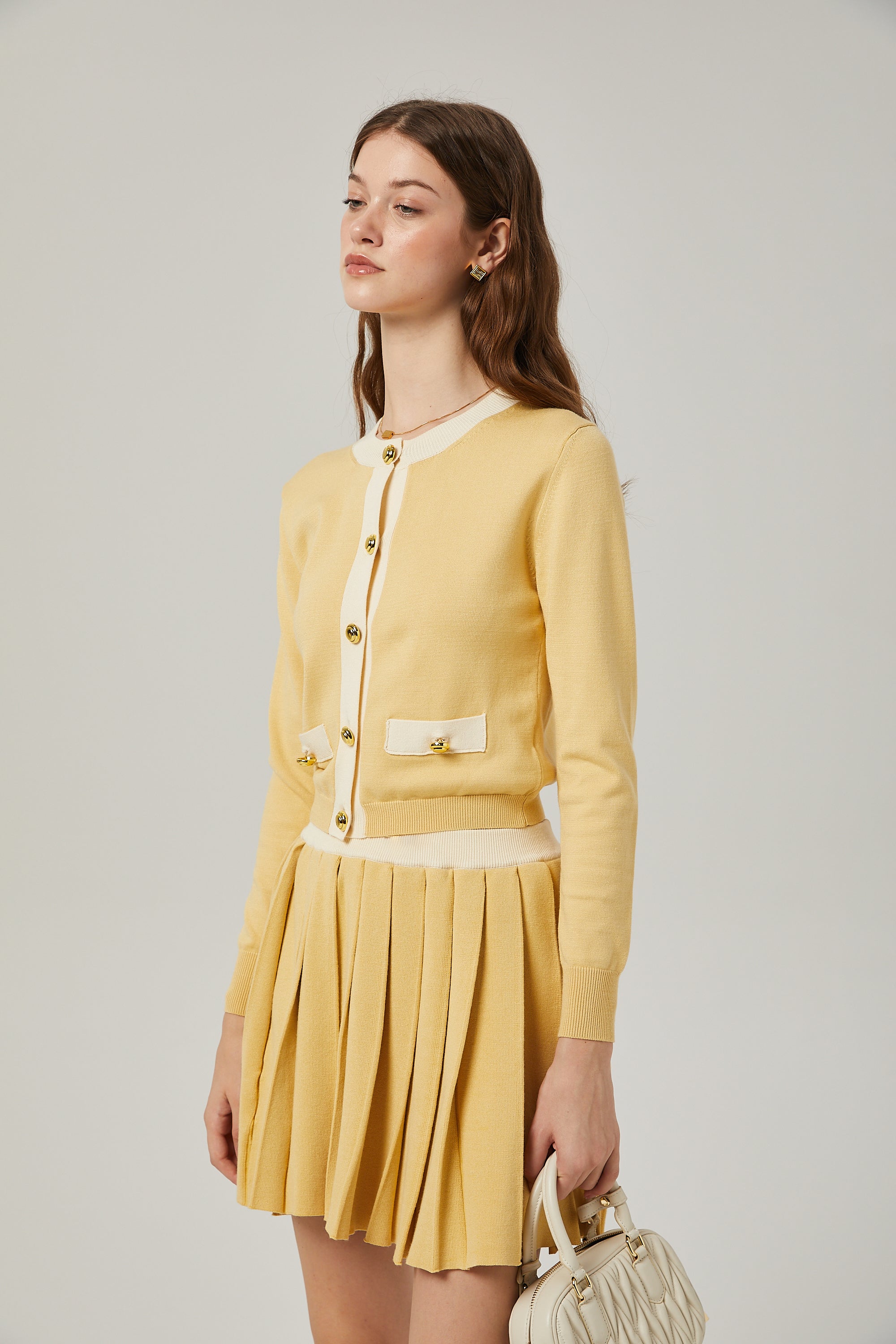 Clémence Wool Cardigan & Skirt Matching Set - Women's Cozy Winter Outfit for Office, Date, and Casual Wear