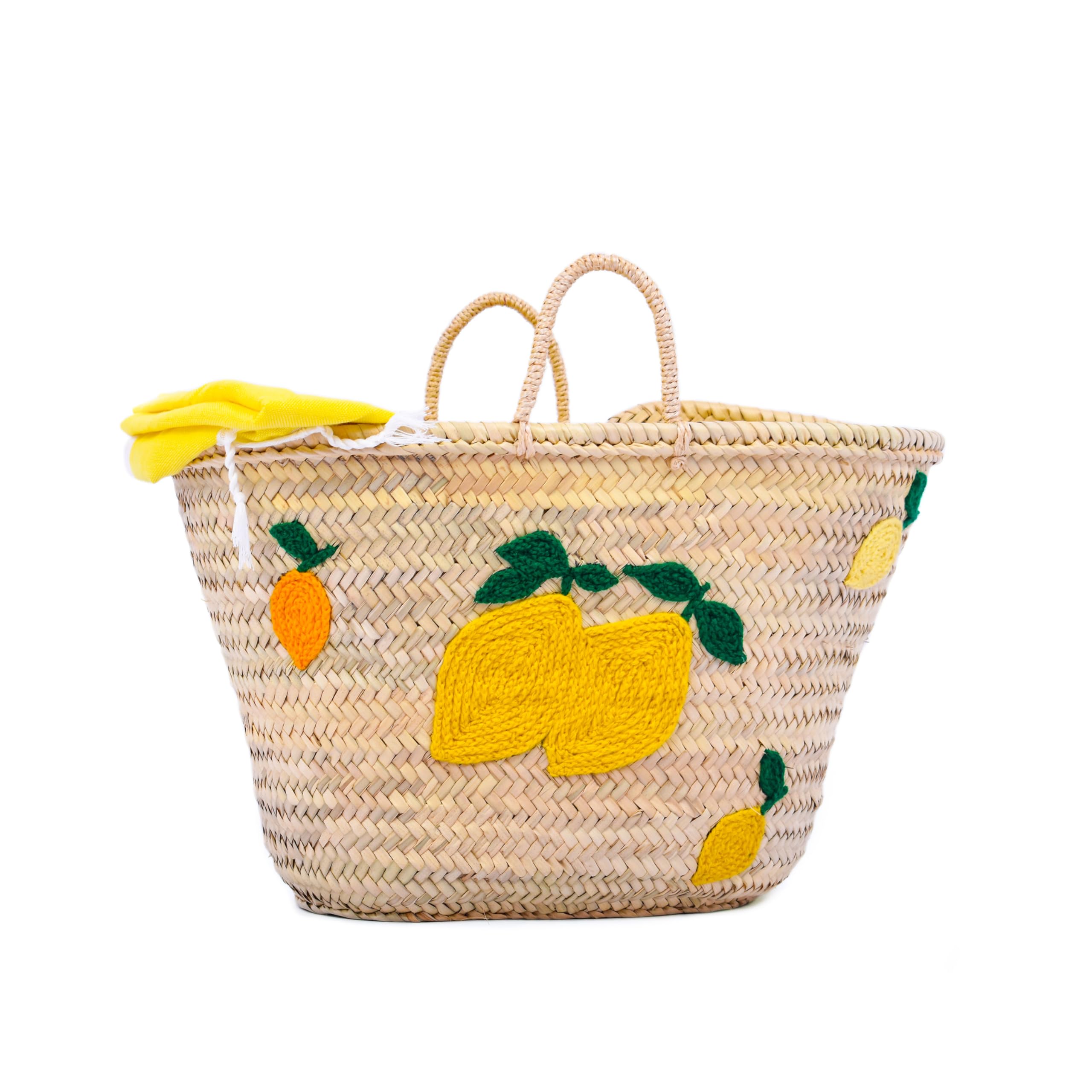 Italian-Inspired Lemon Print Woven Straw Beach Tote Bag for Women - Large Summer Vacation Beach Bag with Vibrant Colors - Perfect for Beach Trips, Poolside Lounging, and Outdoor Picnics