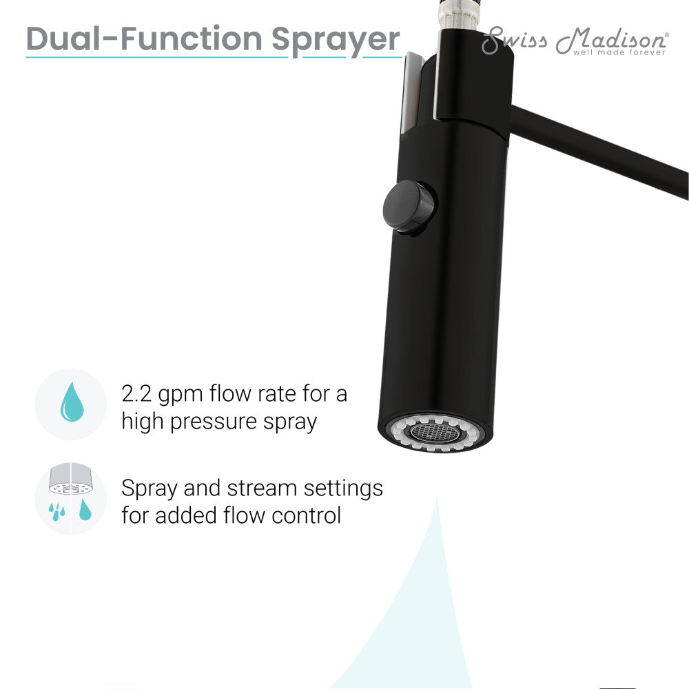 Matte Black Single Handle Pull Down Kitchen Faucet - Modern Chalet Design for Sink, Dishwashing & Cooking | High Arc Spout, Easy Installation