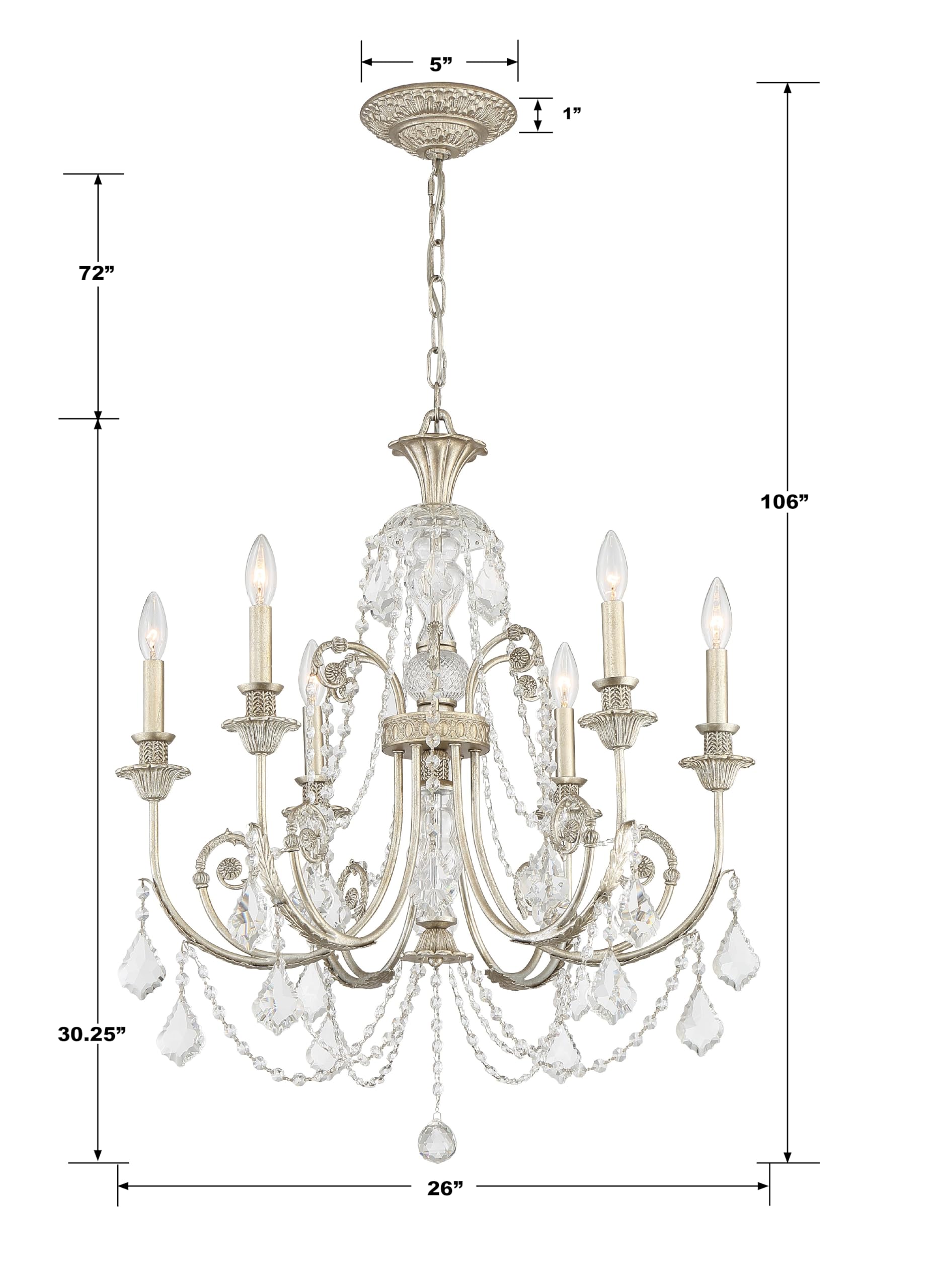 Regis 6-Light Clear Italian Crystal Chandelier in Antique Silver Finish - Elegant Dining Room Lighting for Home Decor & Luxury Interior Design