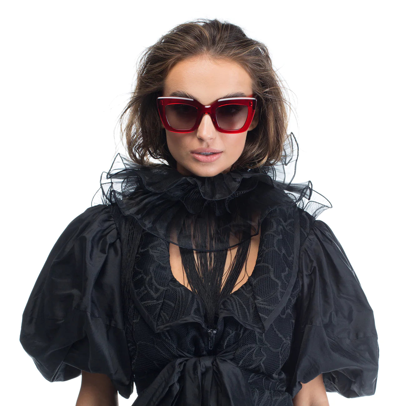 Brigada Sunglasses with Transparent Red to Black Gradient Lenses - Stylish UV Protection for Outdoor Sports & Driving
