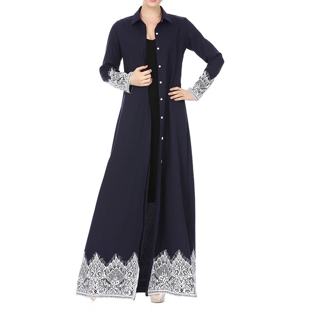 Elegant Muslim Women's Kaftan Abaya Maxi Dress with Lace Trim - Modest Islamic Kimono for Hijab Outfits & Prayer Wear - Perfect for Eid, Ramadan, and Special Occasions