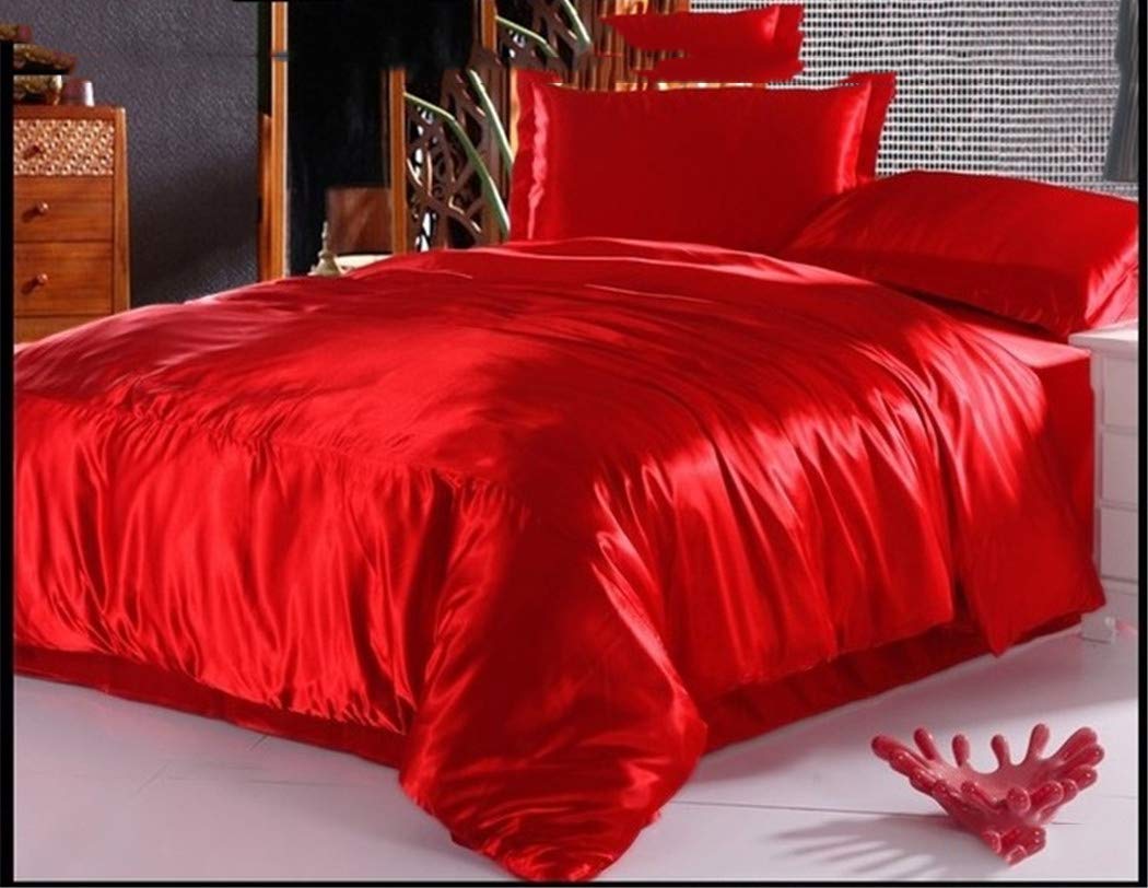 Royal Blue Satin Silk Comforter Set - 5 Piece Luxury Bedding Set with Duvet Cover, Sheets & Bedspread for King/Queen/Twin/Full Size Beds - Elegant Home Decor for Master Bedroom, Guest Room & Hotel Use