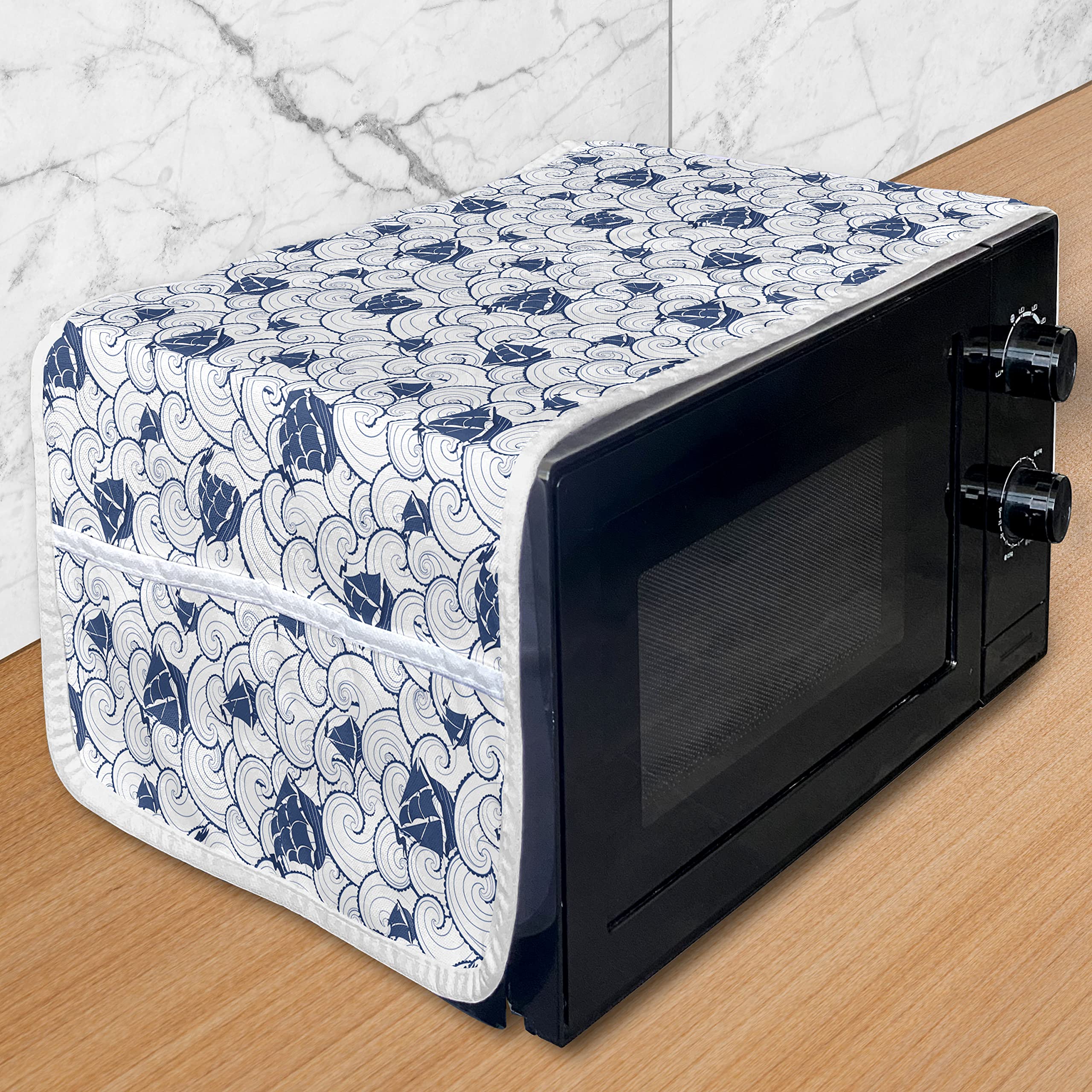 Ambesonne Waterproof Microwave Cover - Nautical Ship & Ocean Waves Design, 36