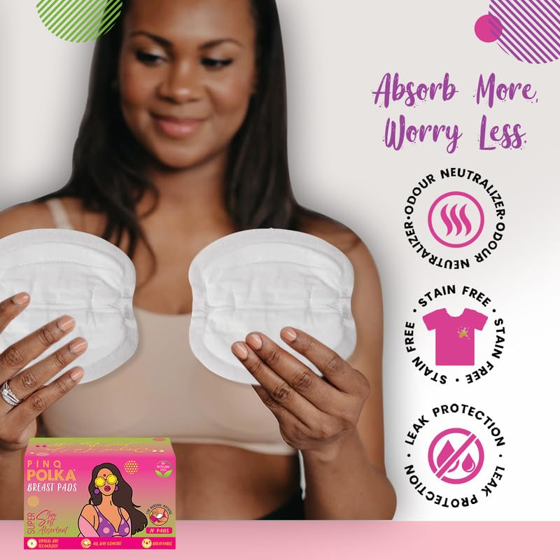 PINQ POLKA Ultra Thin Super Absorbent Disposable Nursing Pads for Breastfeeding Mothers | Leakproof & Breathable Cotton Feel Nipple Pads | Pack of 20 | Ideal for Daily Use, Travel & Postpartum Care