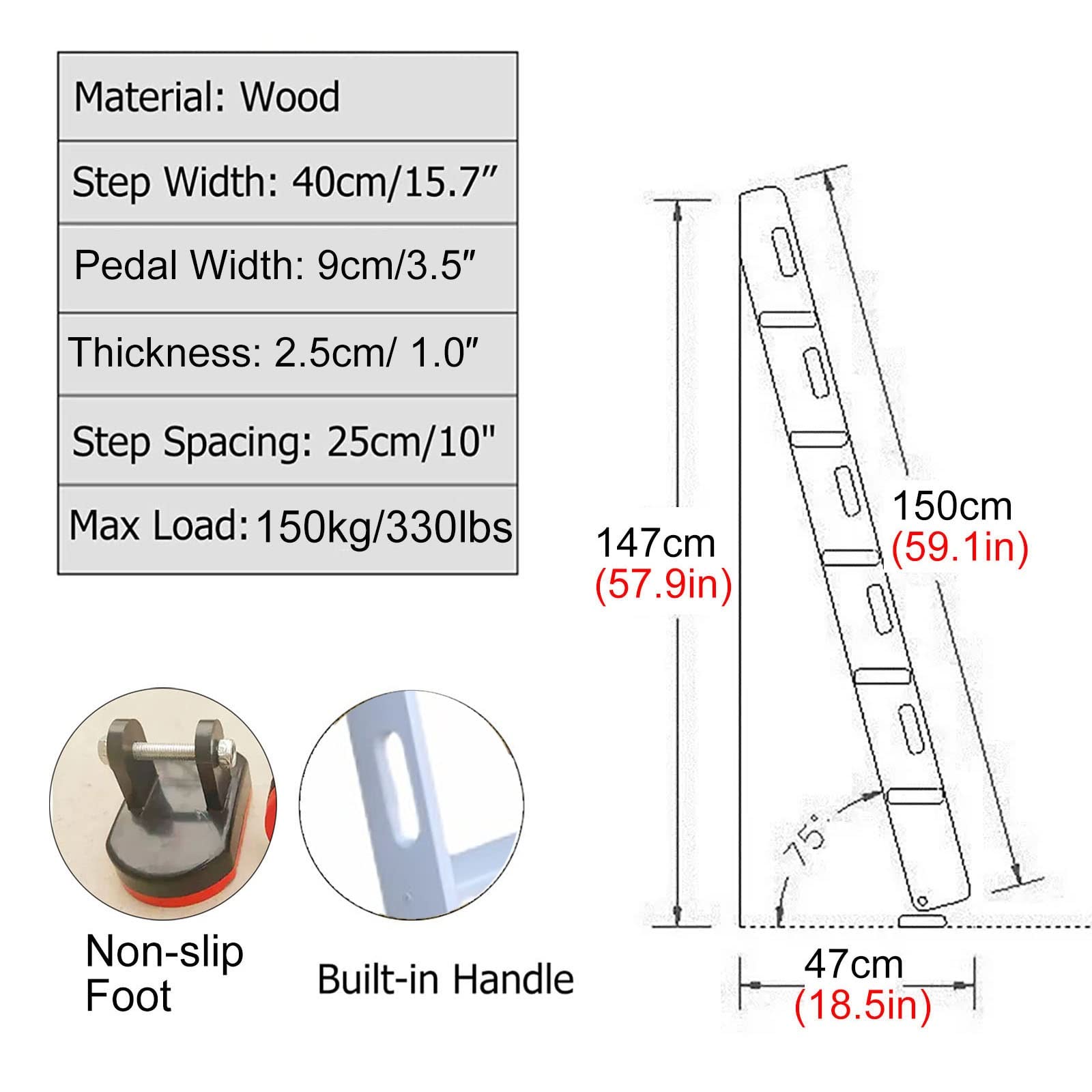 5-Step Wooden Stool Ladder with Handrail & Non-Slip Feet - Sturdy 59 Inch Step Stool for Kids Room, Apartments, Bedrooms - Perfect for Home Decor, Storage & Safe Climbing