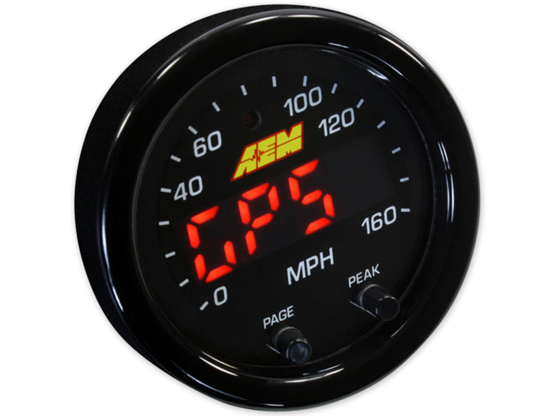 AEM X Series 0-160 MPH Black Bezel GPS Speedometer Gauge with Black Face - High Performance Digital Speed Gauge for Cars, Trucks & Motorcycles - Track Racing, Off-Road & Street Use