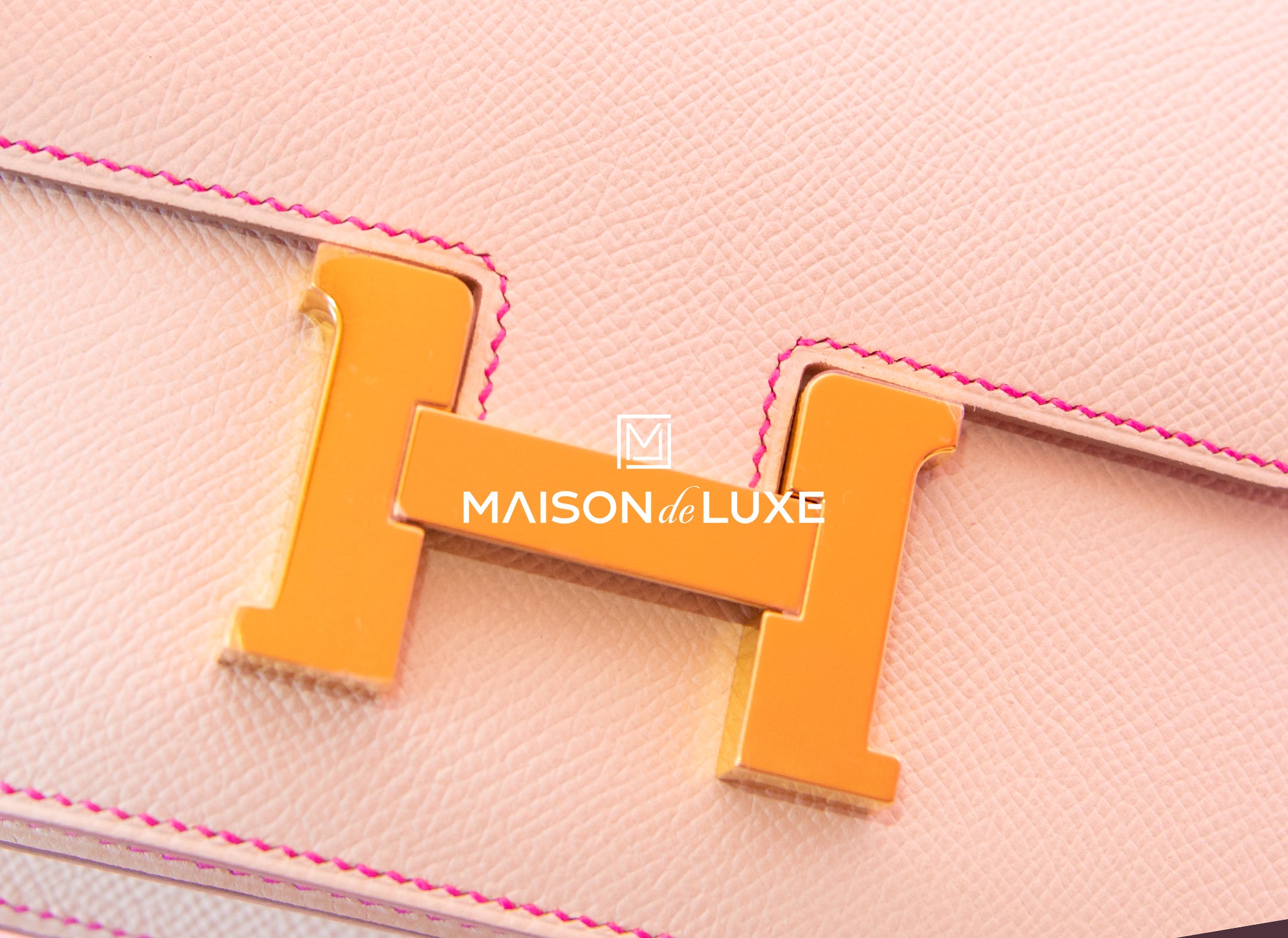 Hermes HSS Constance Mini 18 Handbag in Craie & Pink Epsom Leather - Luxury Crossbody Bag for Women, Perfect for Date Night & Special Occasions