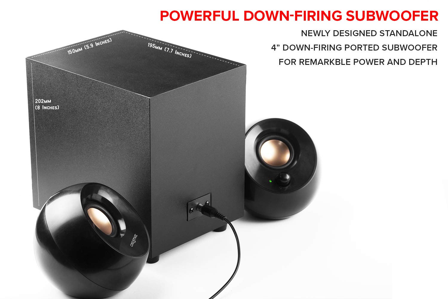 Creative Pebble Plus 2.1 USB-Powered Desktop Speakers with Down-Firing Subwoofer, Far-Field Drivers, 8W RMS Power for PC & Laptop – Ideal for Home Office, Gaming, and Multimedia (Black)