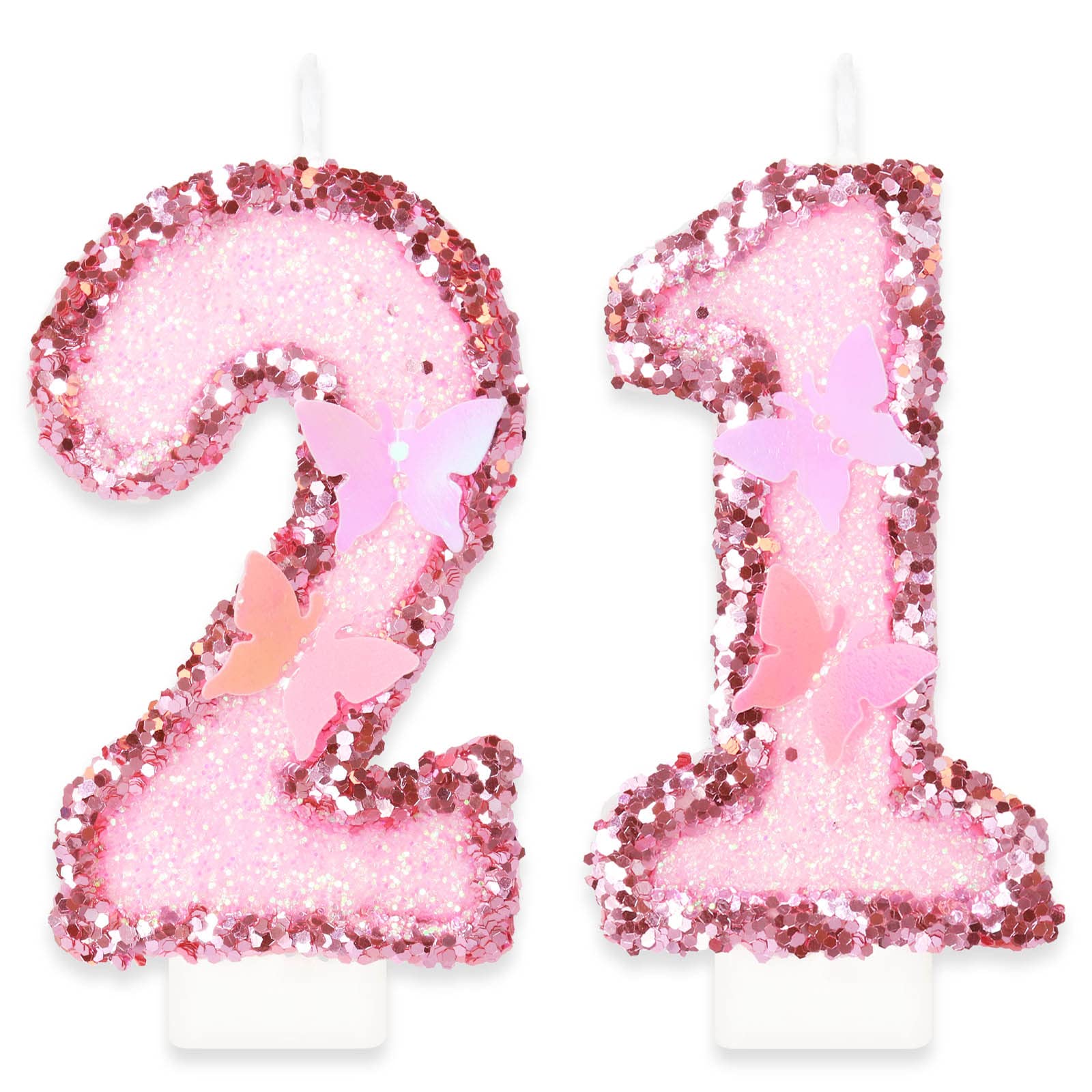 21st Birthday Candles for Women - Pink Butterfly Number 21 Cake Topper | Handmade Sequin Candle for Birthday Cakes, Wedding, Anniversary Party Decorations | Perfect for 21st Birthday Celebrations, Cake Decorating & Special Occasions