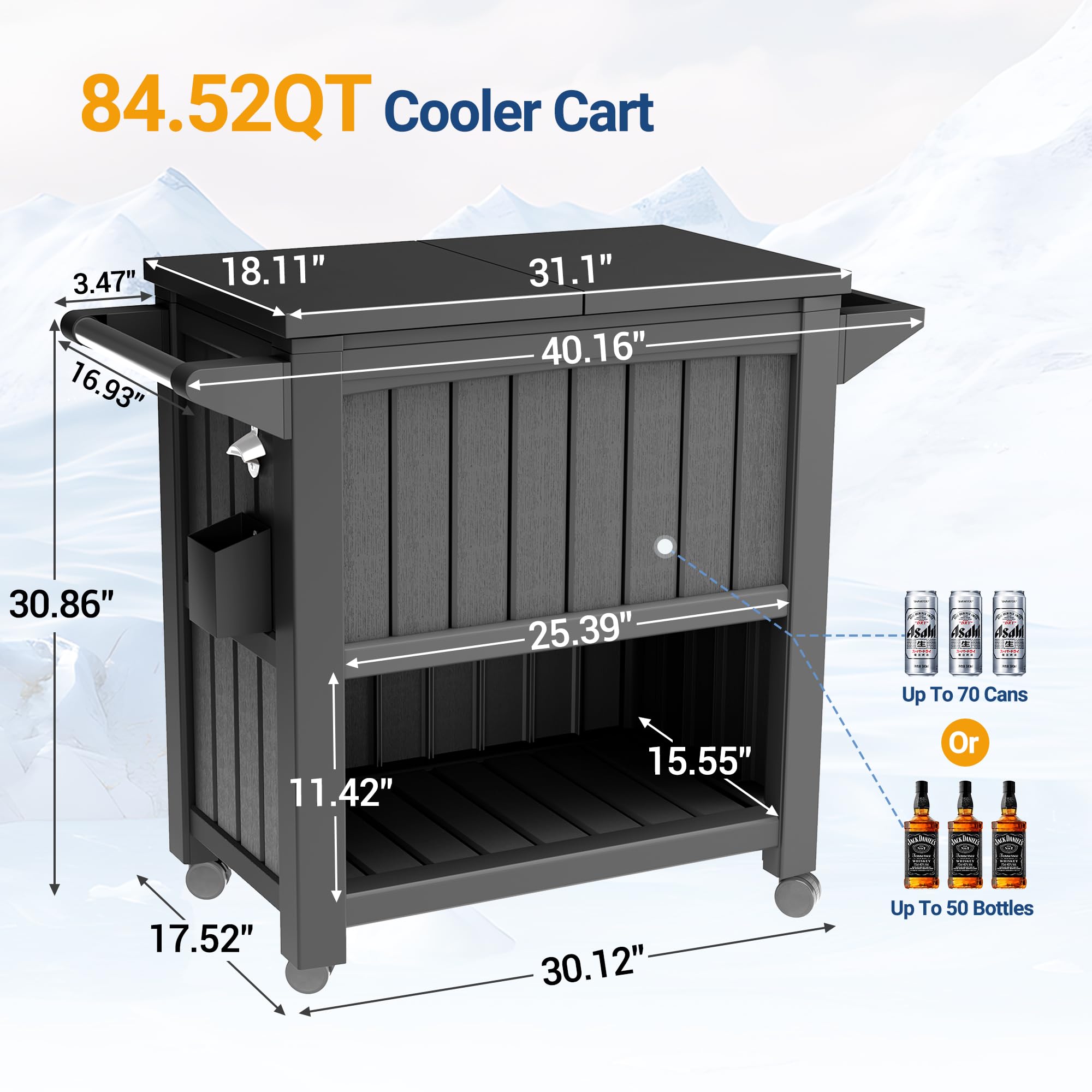 85 Quart Rolling Cooler with Wheels - Large Party Ice Cooler with Handle for Outdoor Drinks & Beverages - Perfect for BBQs, Camping, Beach Parties & Tailgating