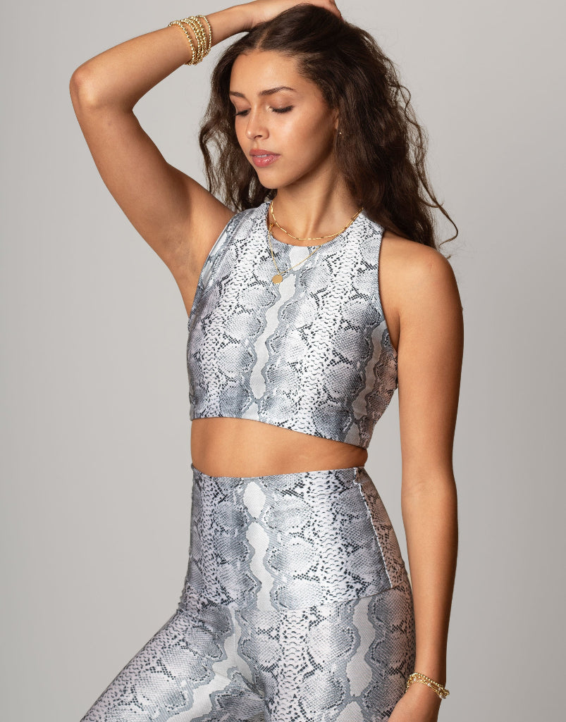 White Python Crop Top - Stylish Women's Fashion for Casual Wear, Parties & Outfits