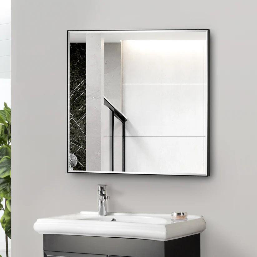 Modern Black Aluminum Framed Beveled Wall Mirror - Sleek Home Decor for Living Room, Bedroom & Entryway - Shatter-Resistant Glass with Stylish Reflections