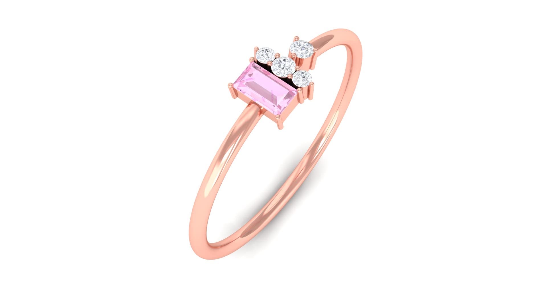 14K Solid Gold Pink Sapphire Ring for Women - Baguette Cut Promise Ring with Diamond Accents | Elegant Dainty Jewelry for Engagement, Anniversary & Special Occasions